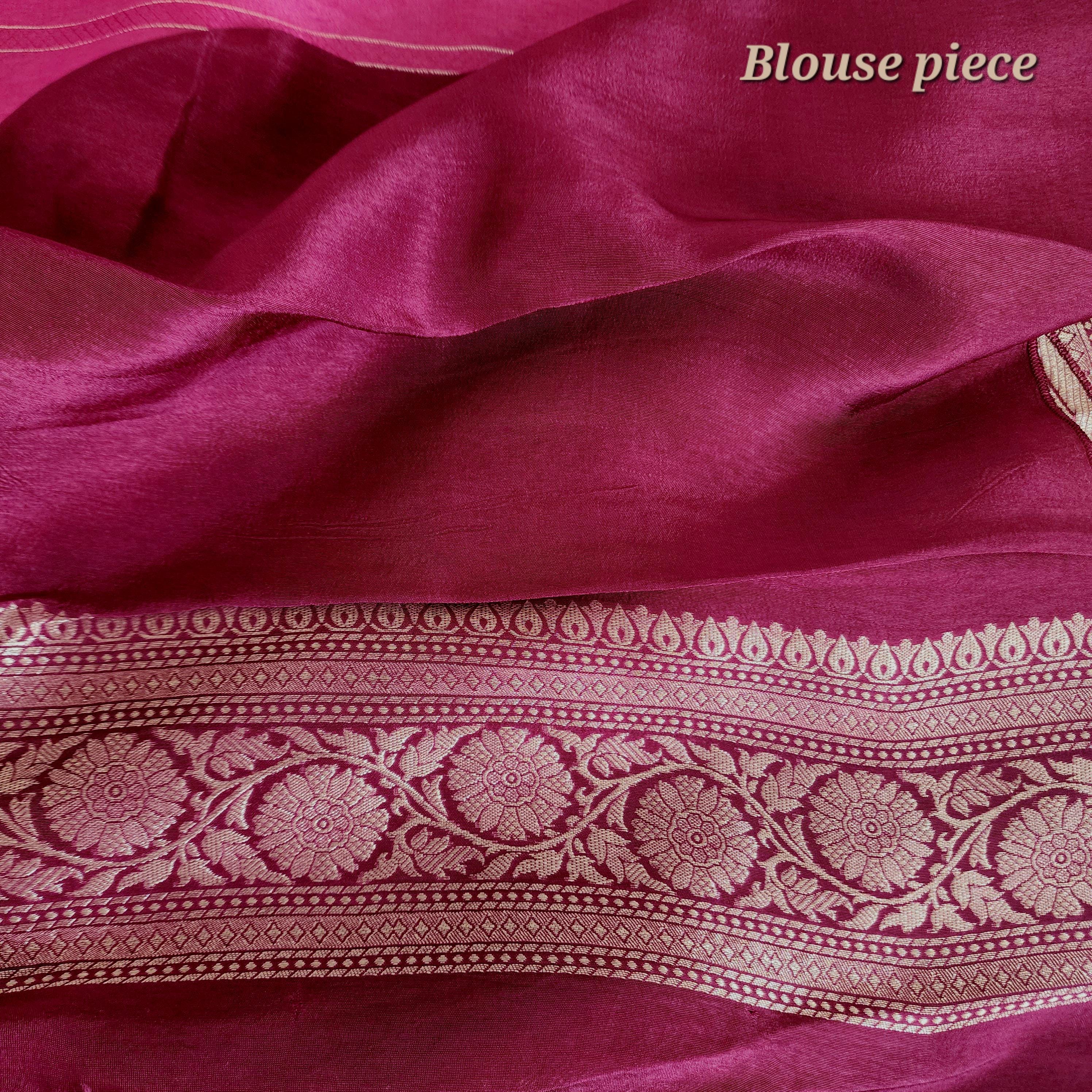 Pink Banarasi Dola Silk Saree with Maroon Border & Floral meenakari stripes