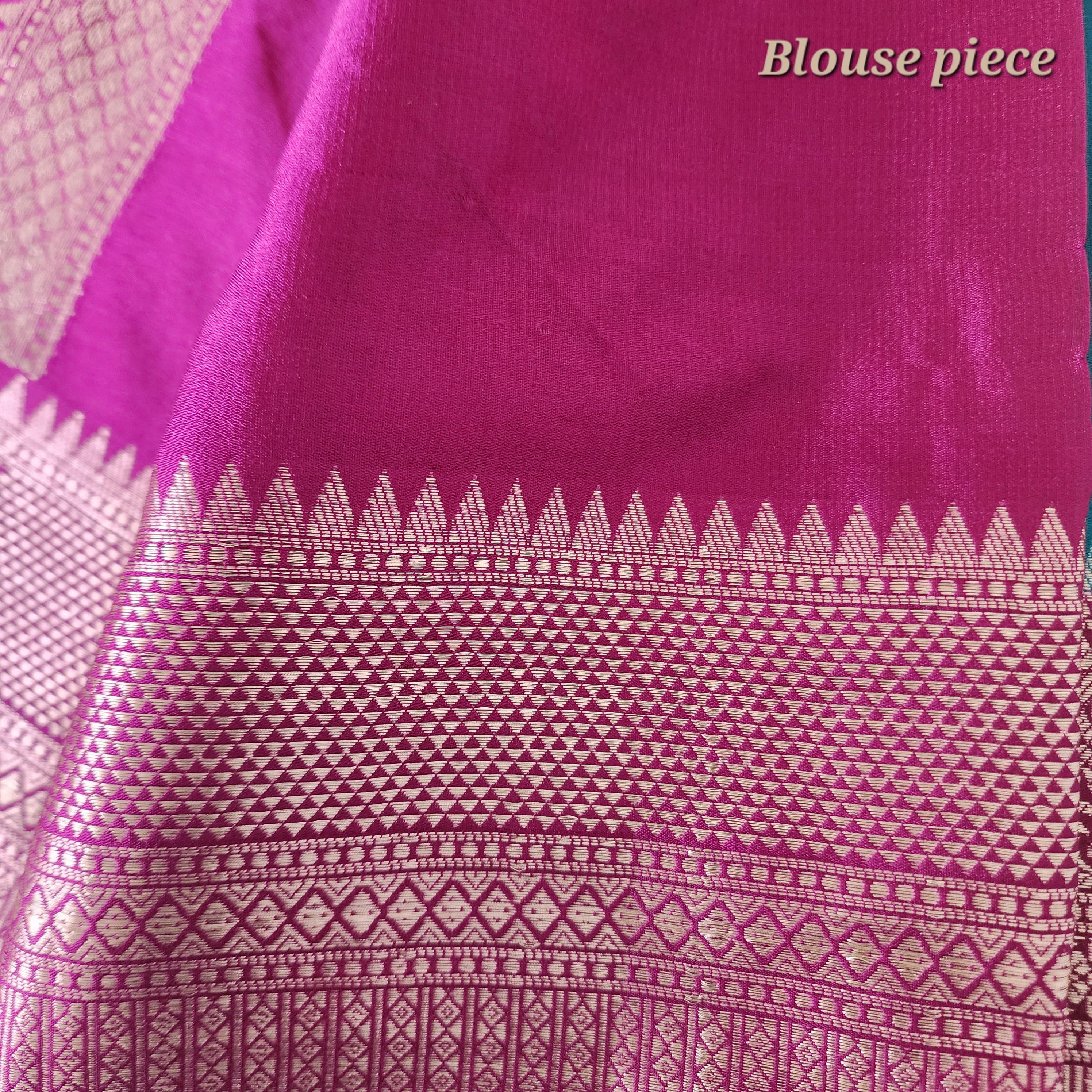 Turquoise Mashru Silk Saree with Rich Magenta Border