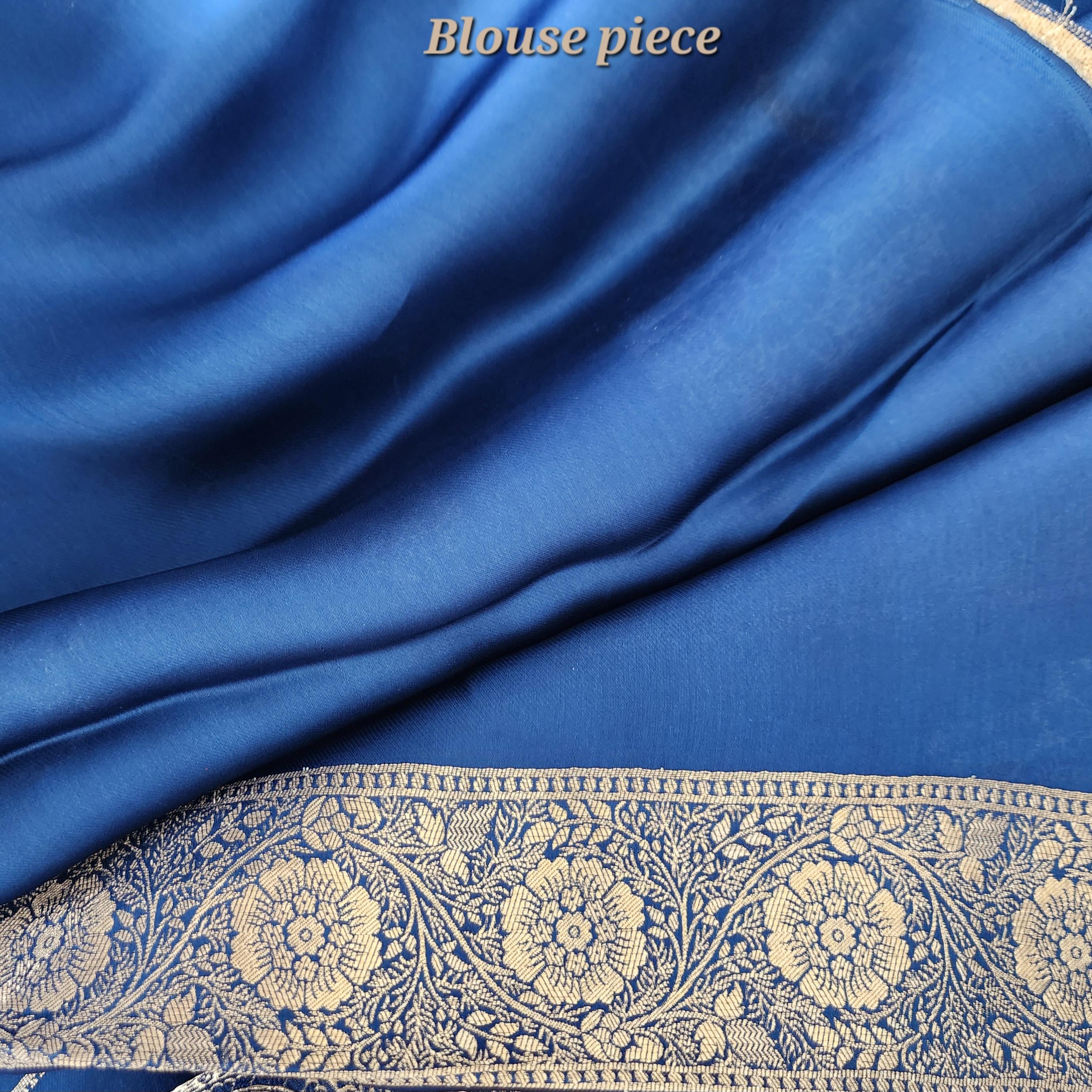 Royal Blue Muhsroo Tissue Patta Banarasi Silk Saree with Floral Zari Motifs