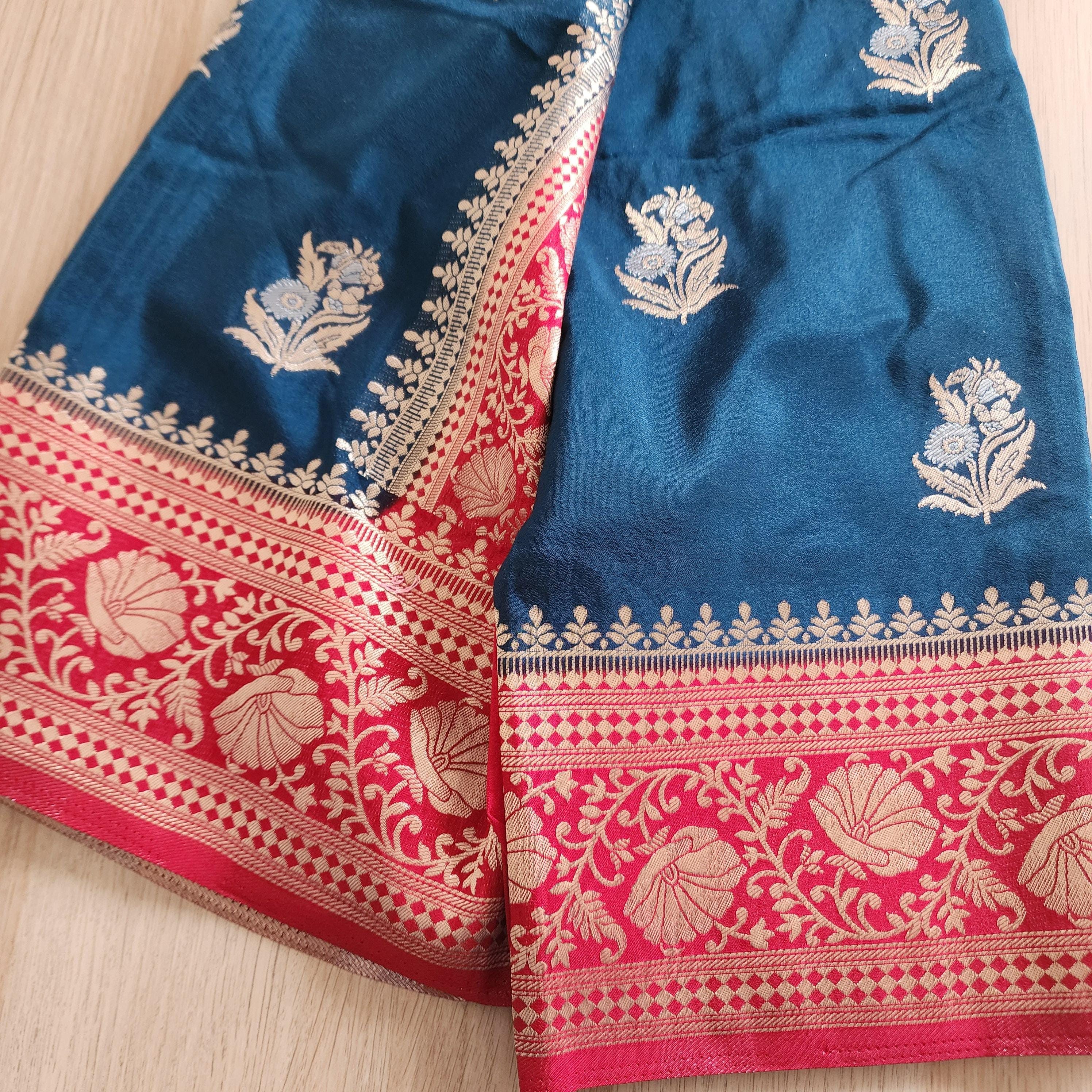 Elegant Peacock Blue Banarasi Mashru Silk Saree with traditional Red border & Pallu