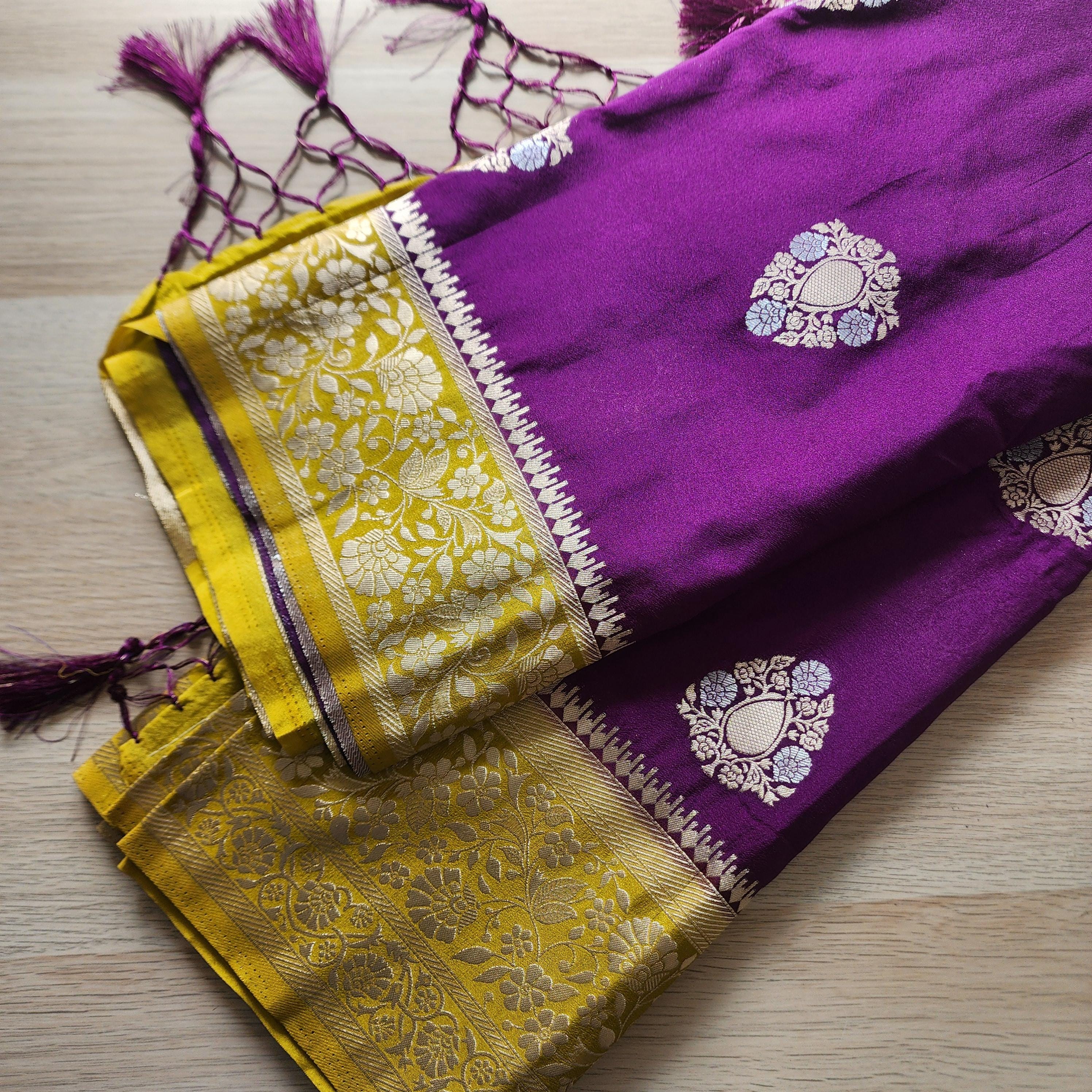 Banarasi Mashru Silk Saree with Silver Zari Handweaving