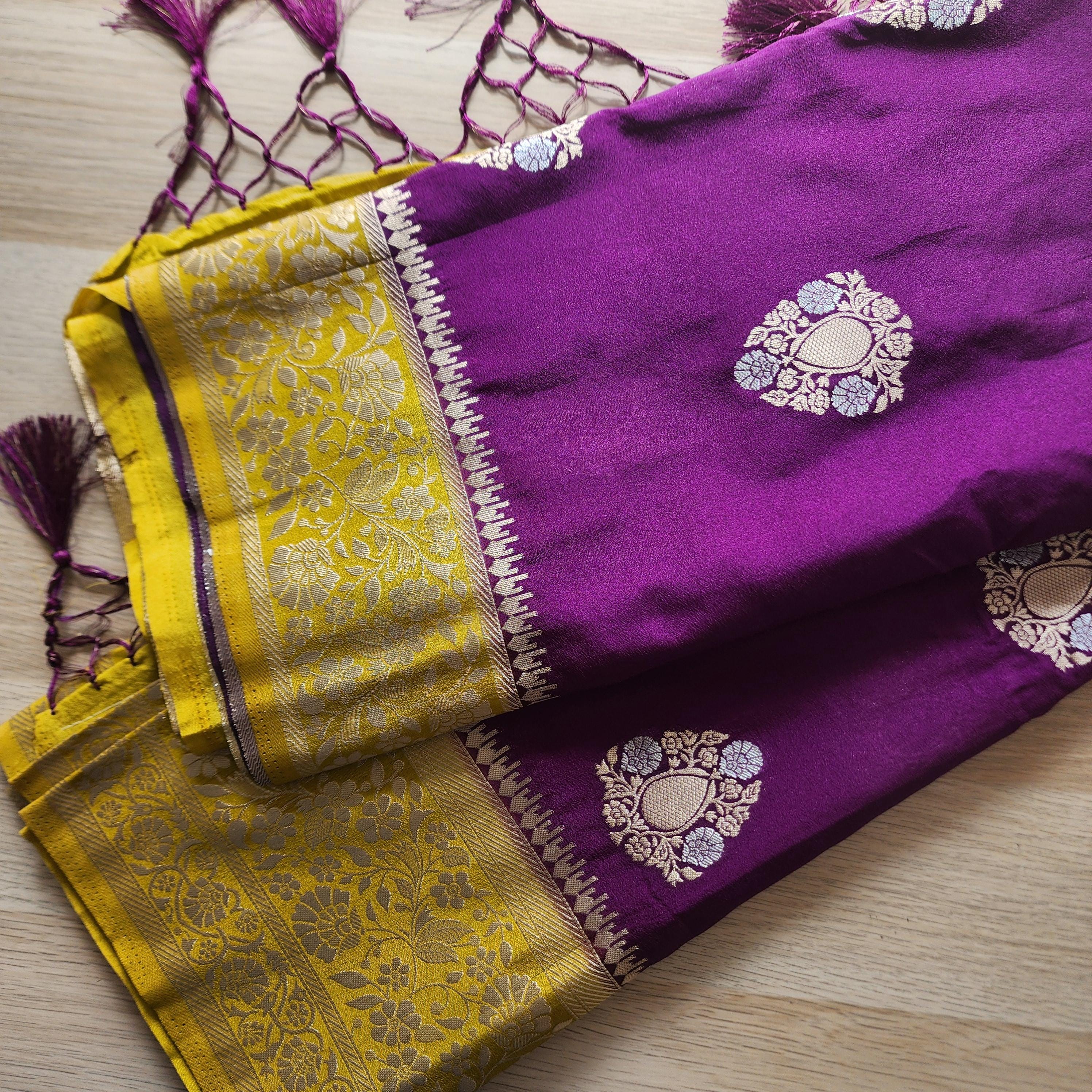 Banarasi Mashru Silk Saree with Silver Zari Handweaving
