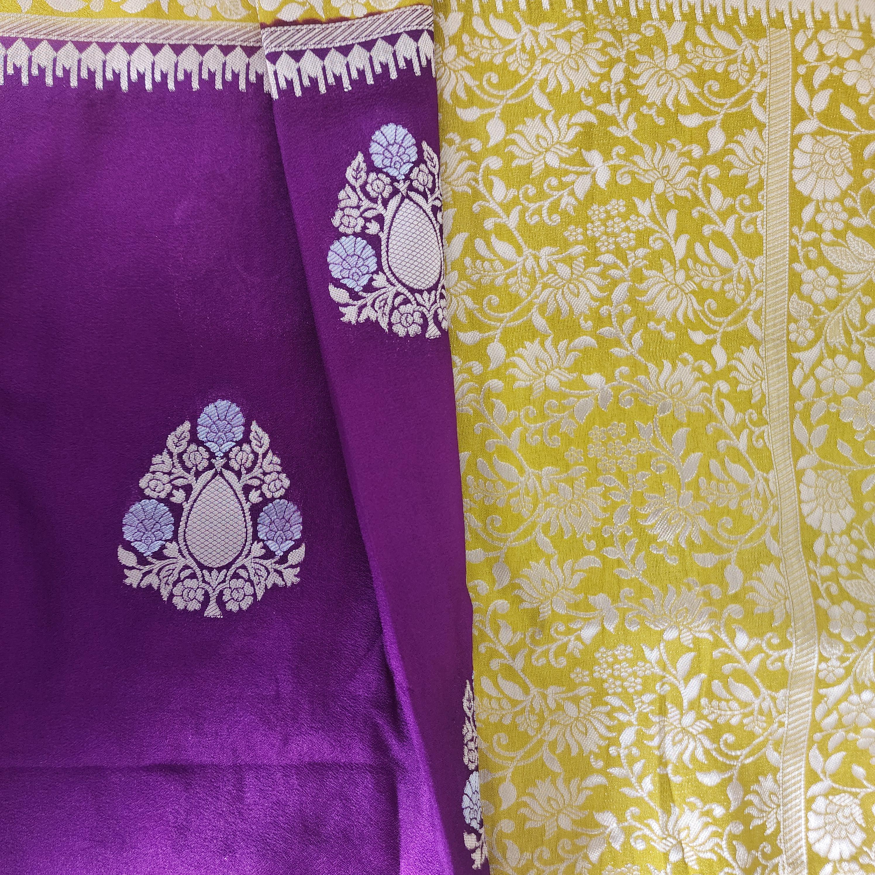 Banarasi Mashru Silk Saree with Silver Zari Handweaving