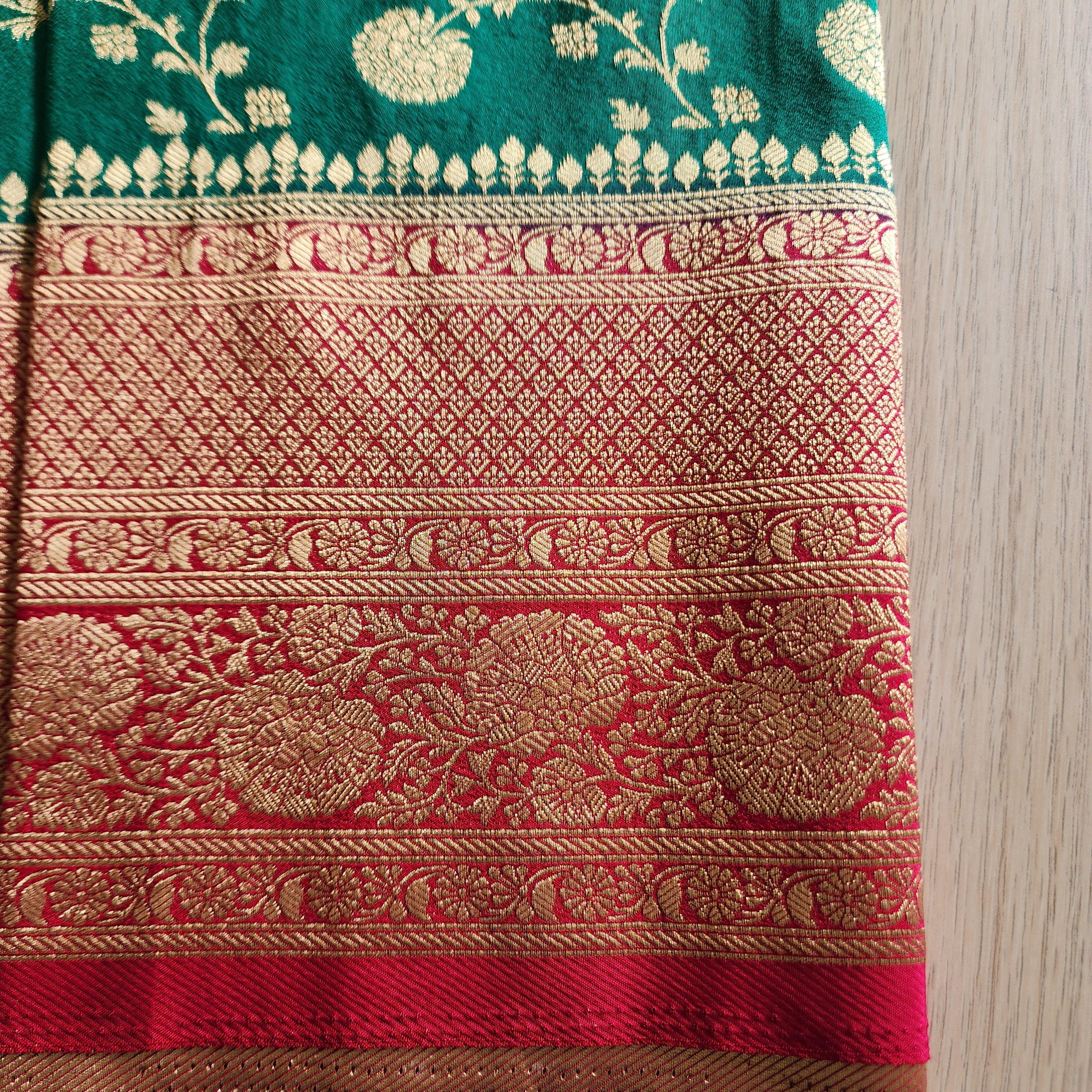 Emerald Green Banarasi Saree with traditional Red Jaal border