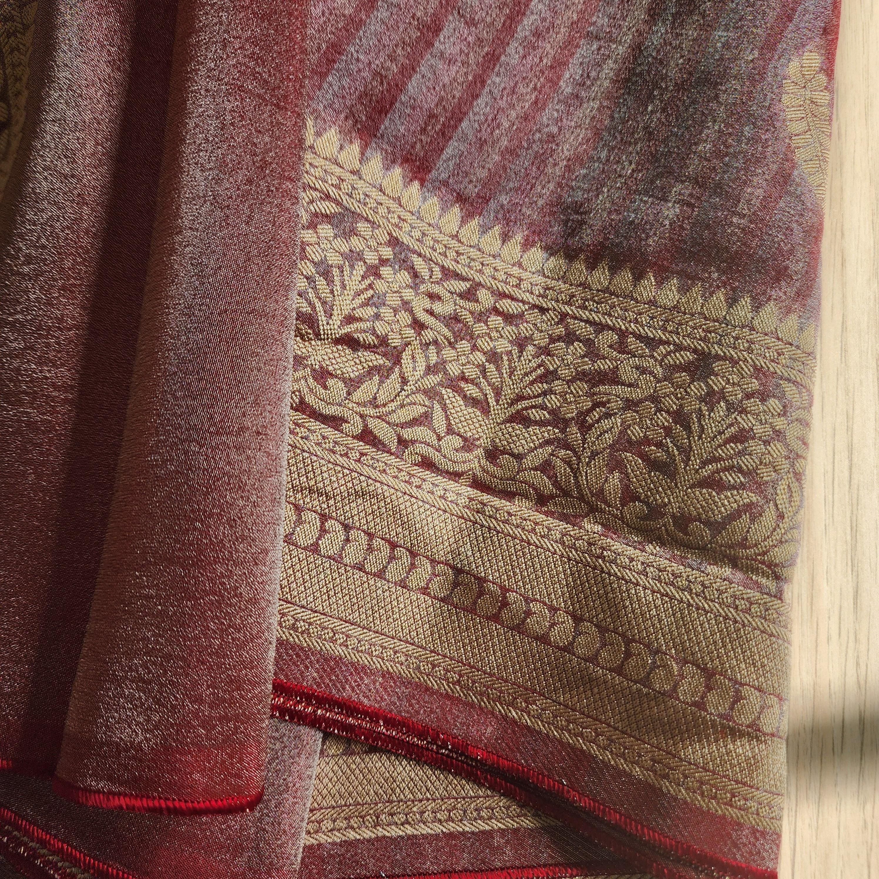 Maroon Handwoven Tissue Silk Saree with Gold Weaving