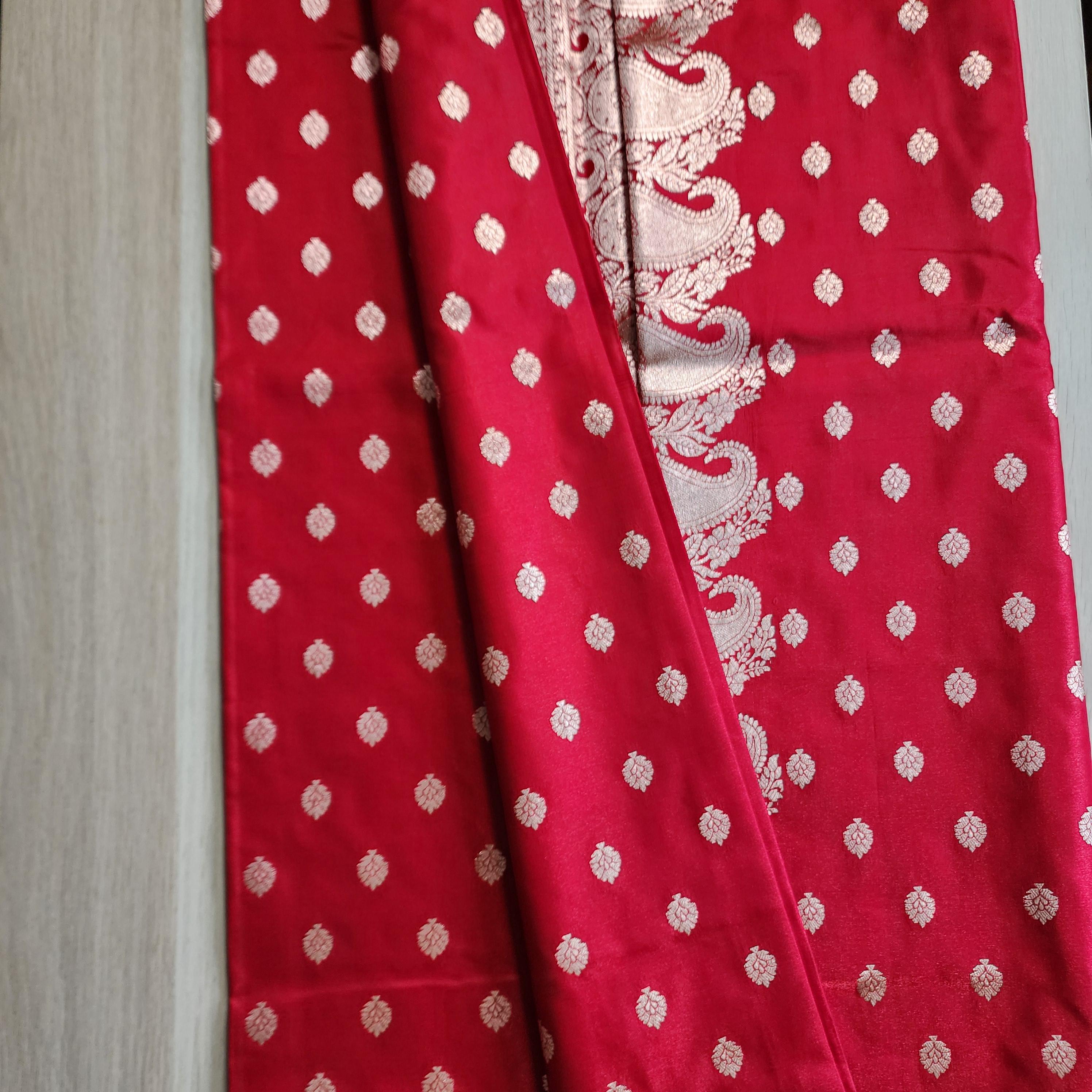 Traditional Red Silk Saree with Banarasi handweaving