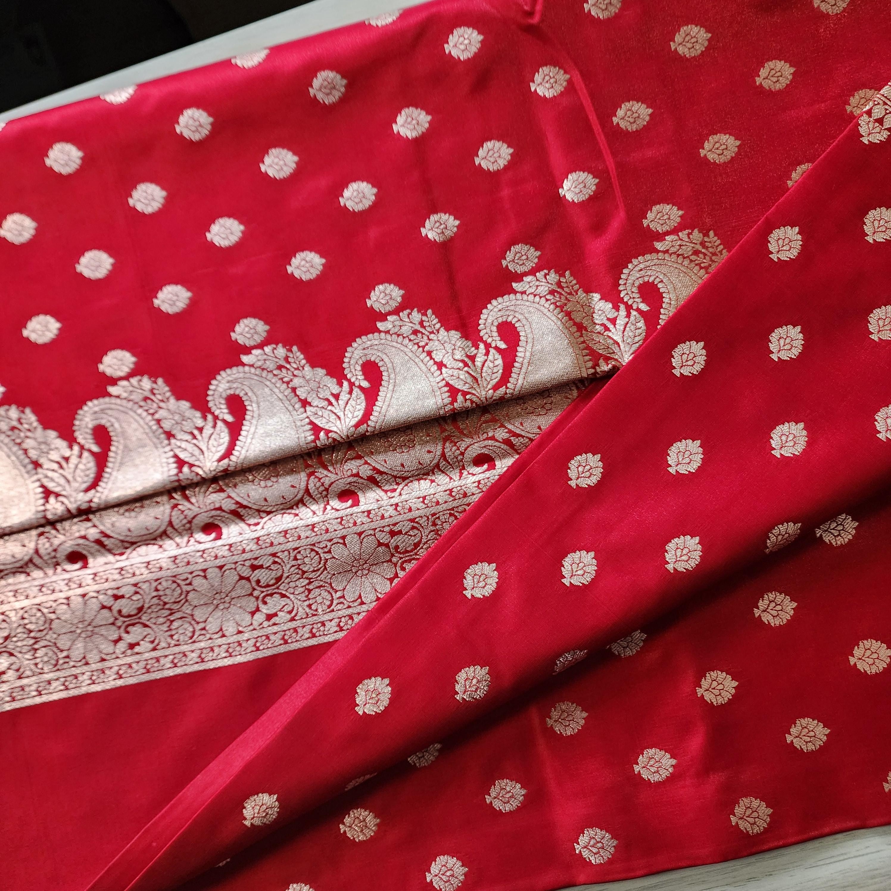Traditional Red Silk Saree with Banarasi handweaving