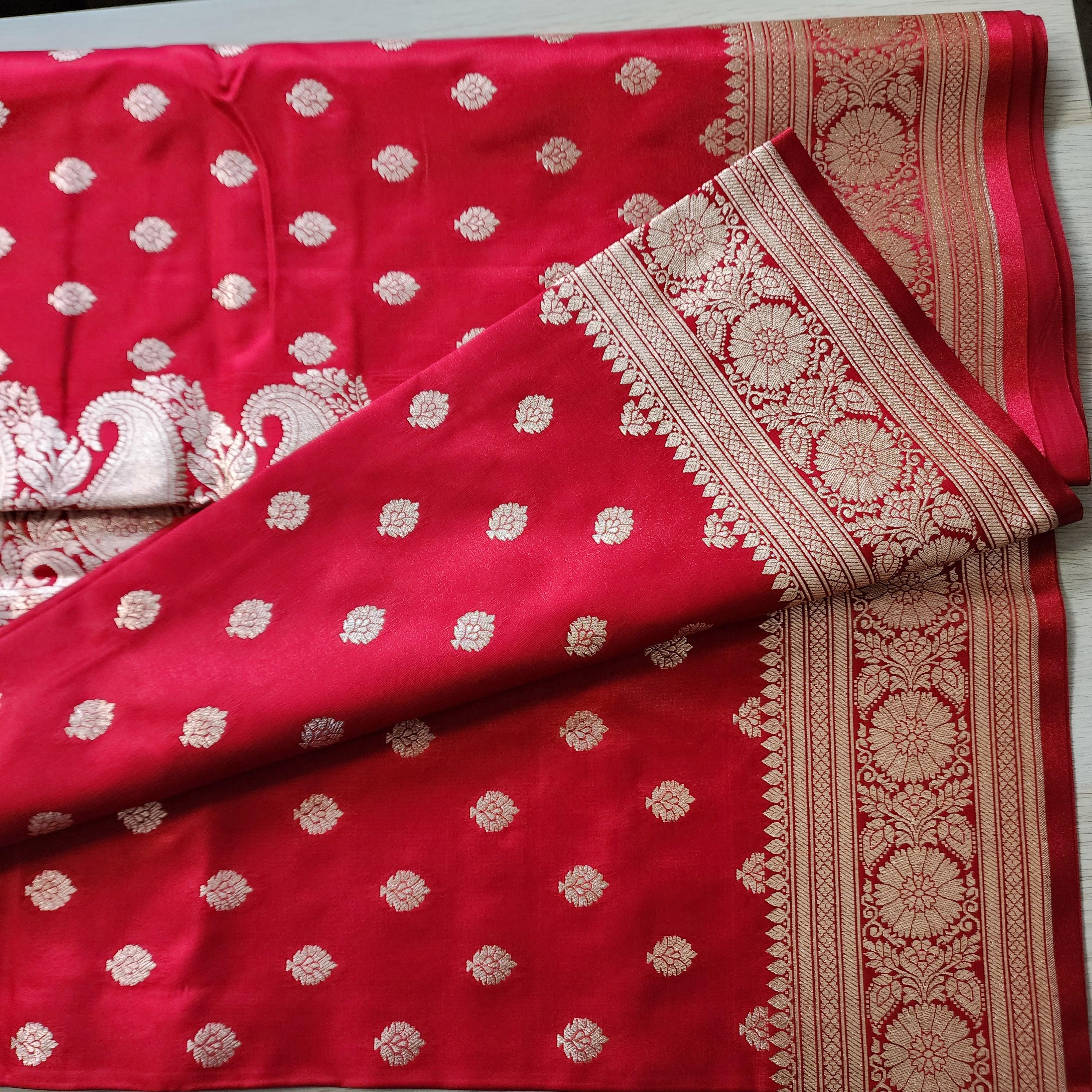 Traditional Red Silk Saree with Banarasi handweaving