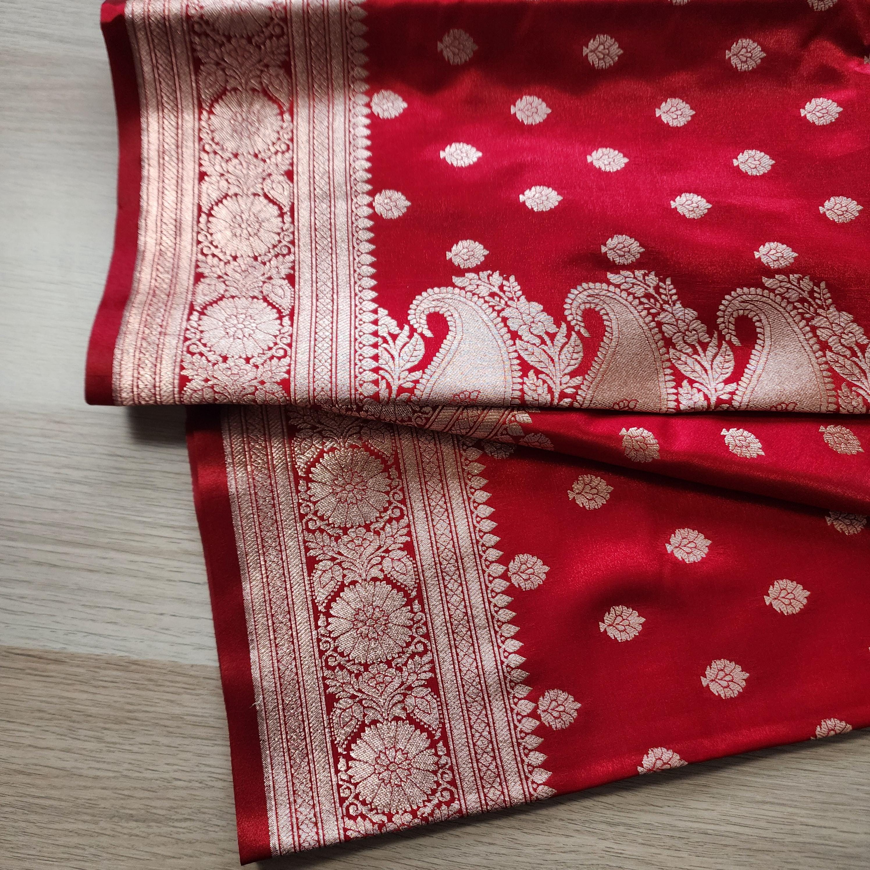 Traditional Red Silk Saree with Banarasi handweaving