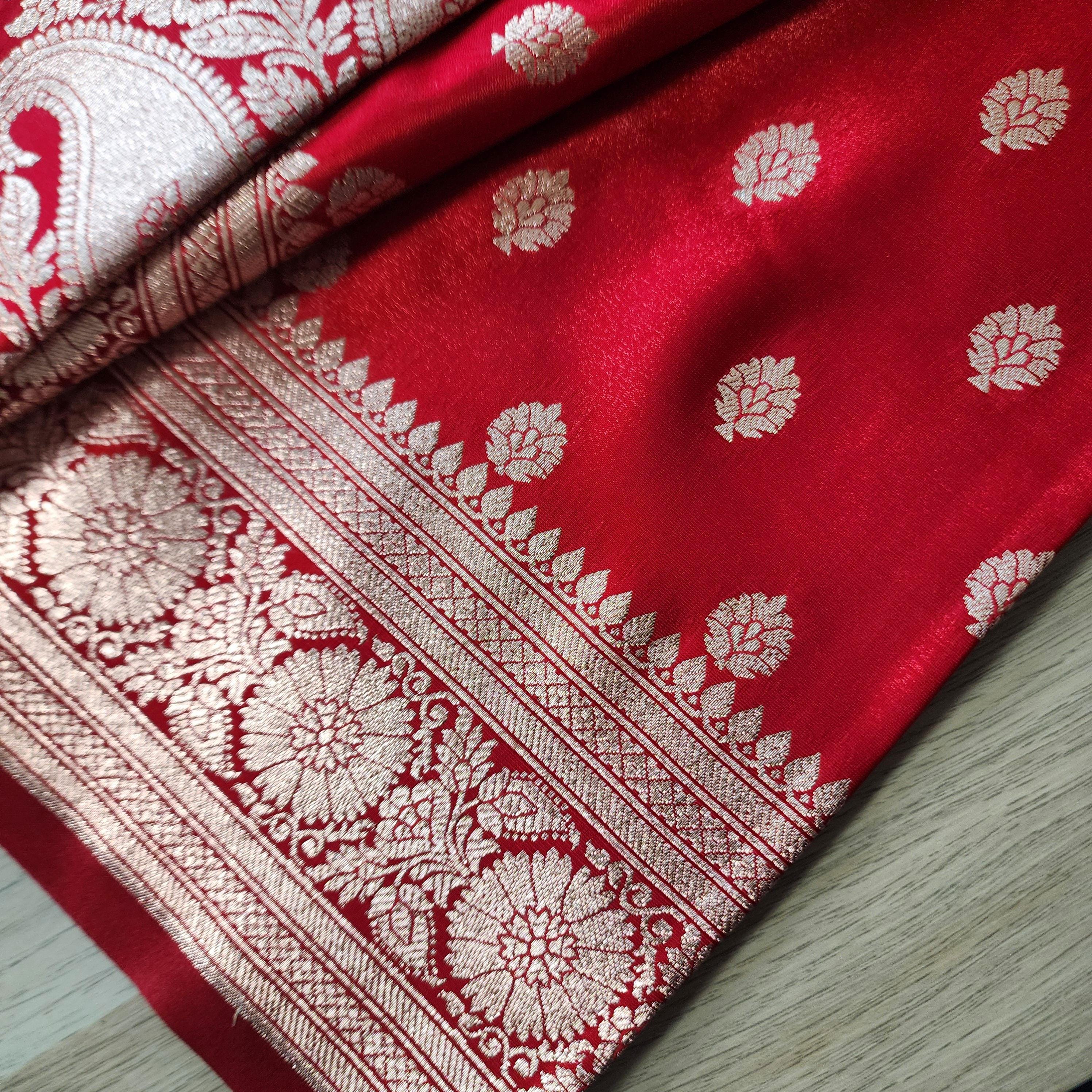 Traditional Red Silk Saree with Banarasi handweaving