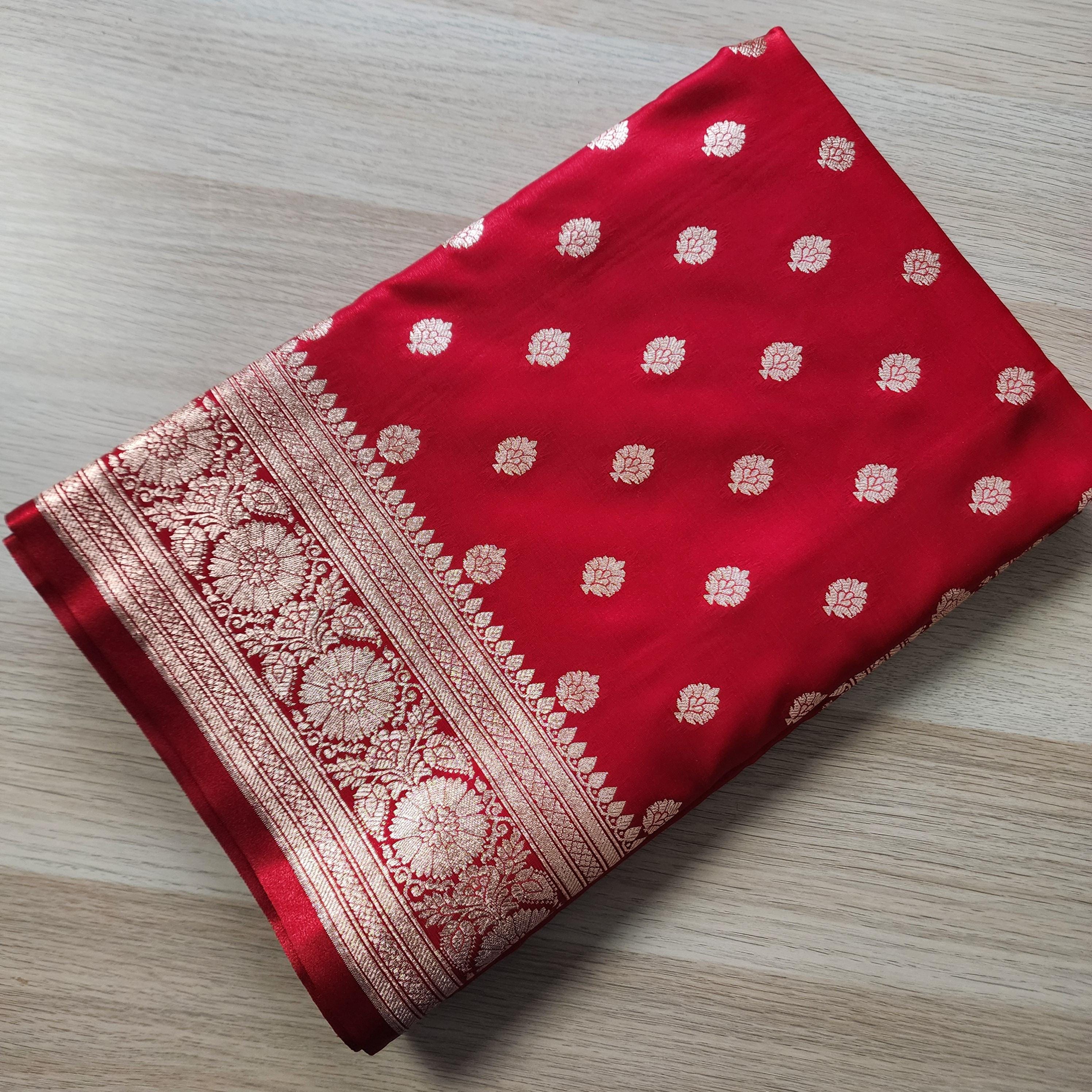 Traditional Red Silk Saree with Banarasi handweaving