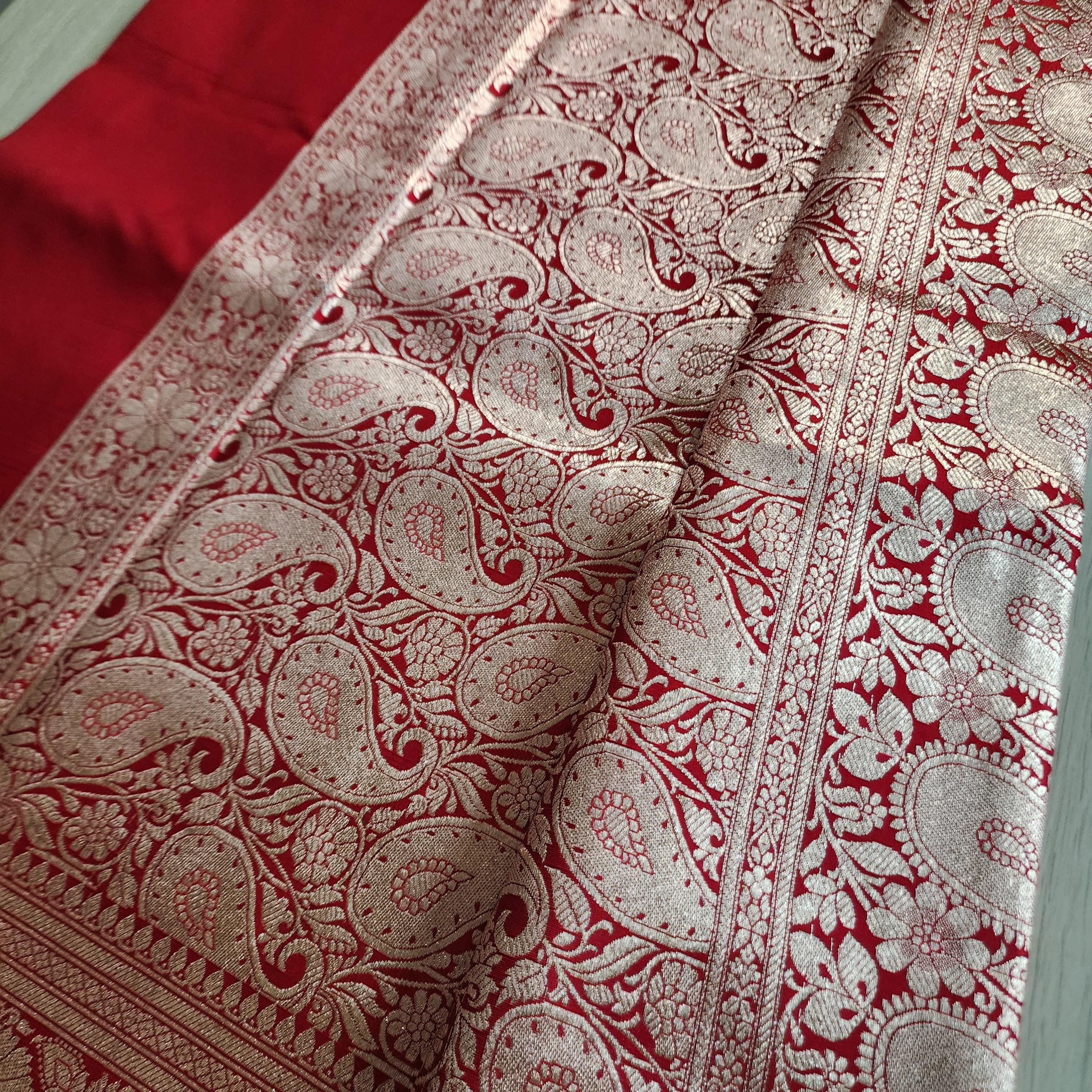 Traditional Red Silk Saree with Banarasi handweaving