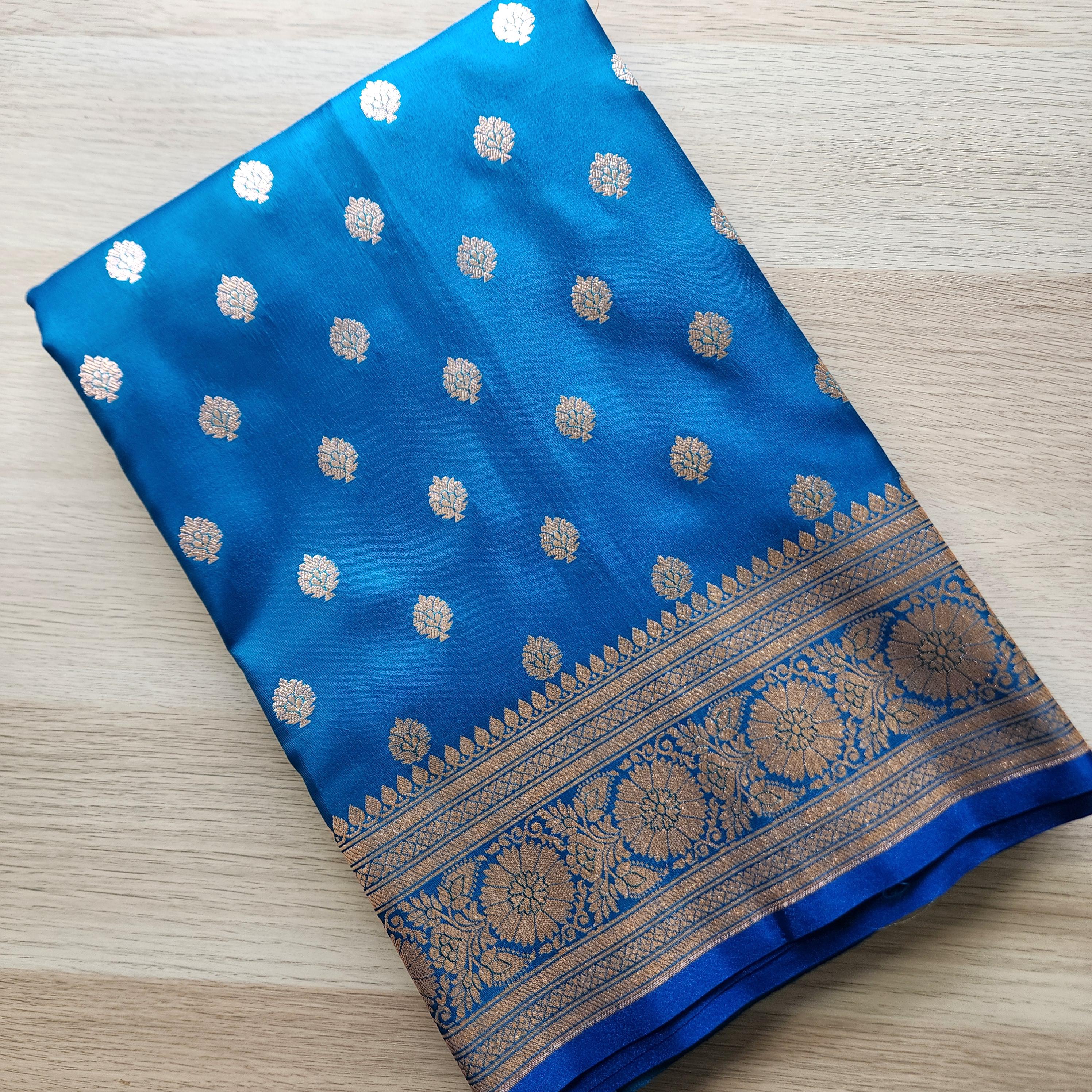 Traditional Sky Blue Silk Saree with Banarasi handweaving