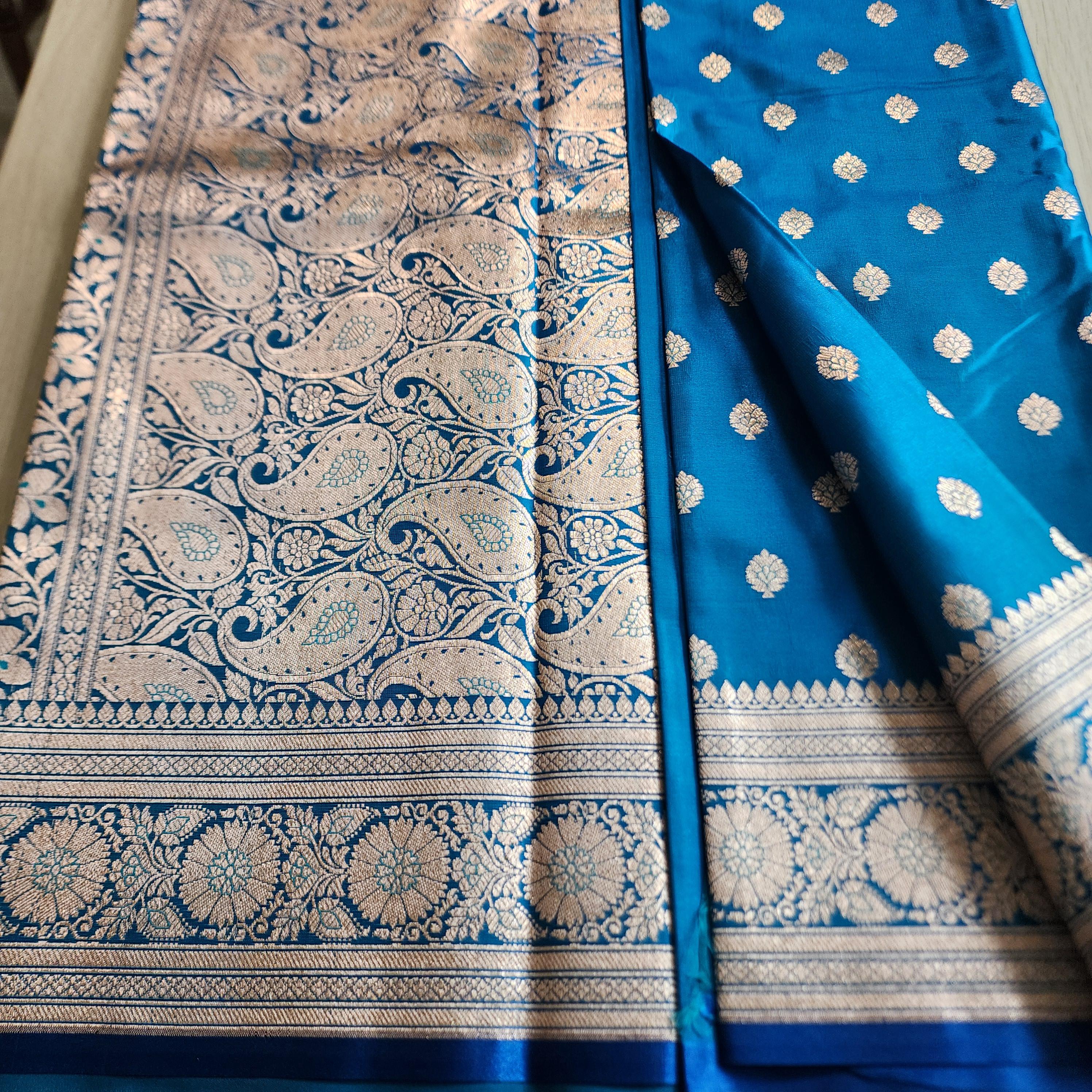 Traditional Sky Blue Silk Saree with Banarasi handweaving