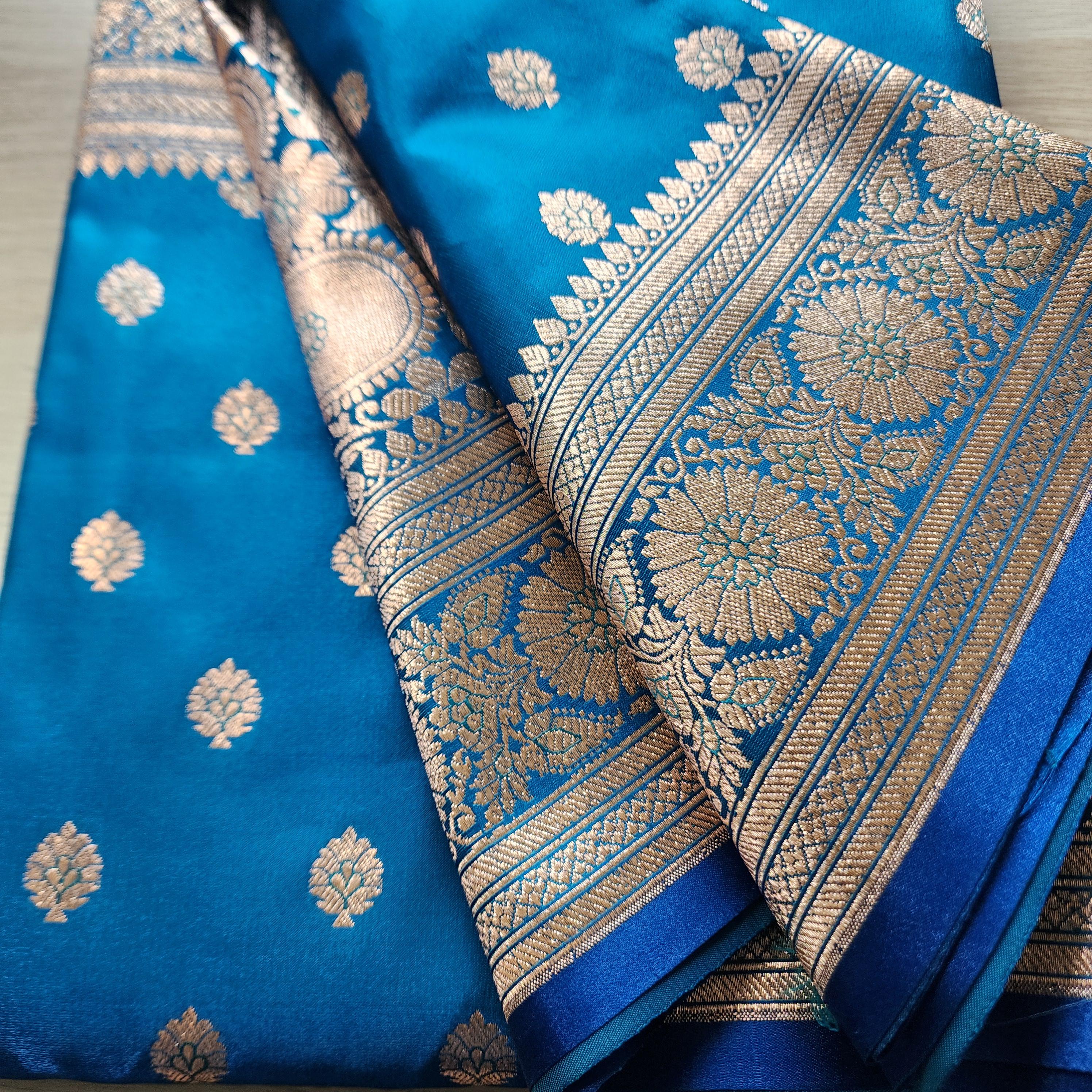 Traditional Sky Blue Silk Saree with Banarasi handweaving
