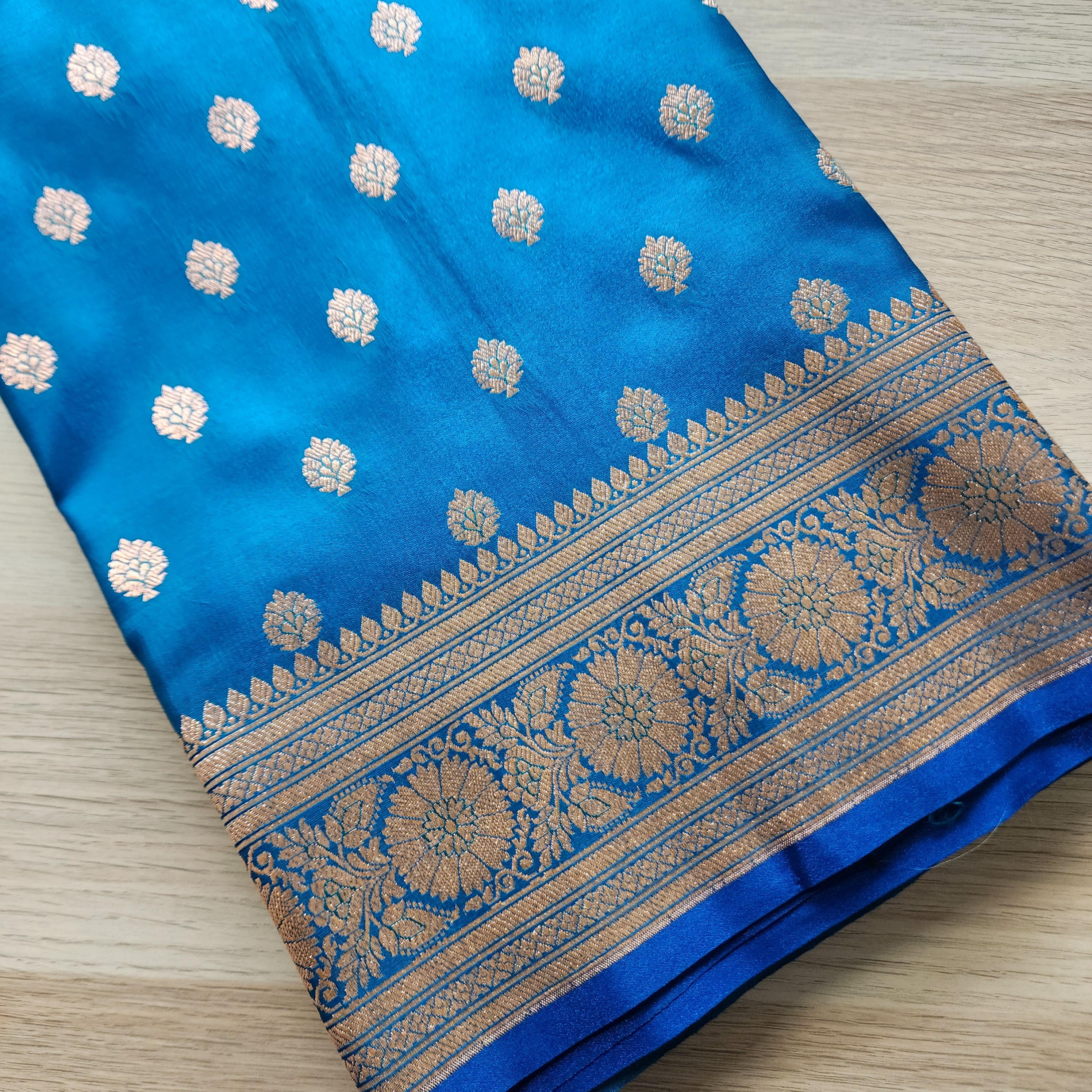 Traditional Sky Blue Silk Saree with Banarasi handweaving