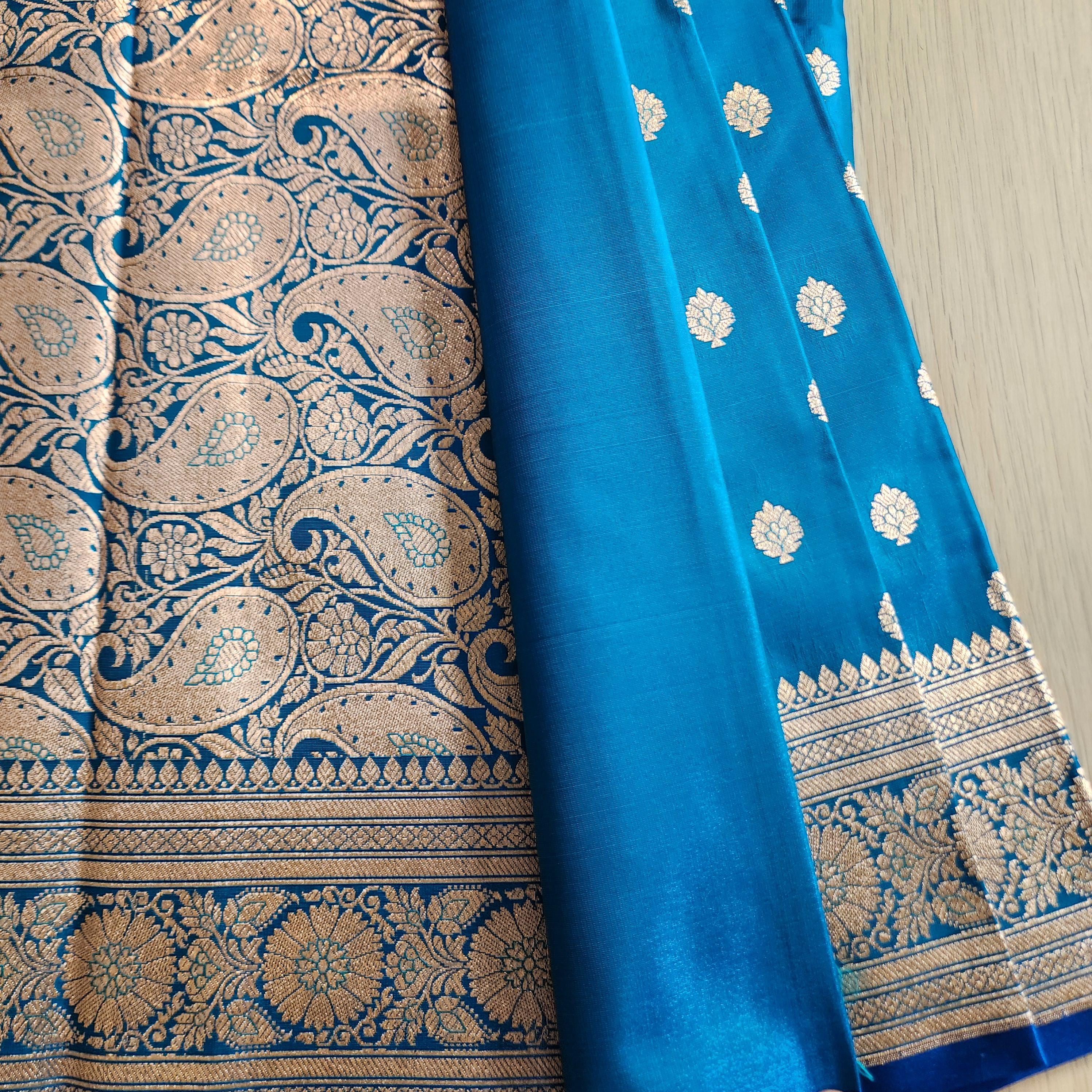 Traditional Sky Blue Silk Saree with Banarasi handweaving