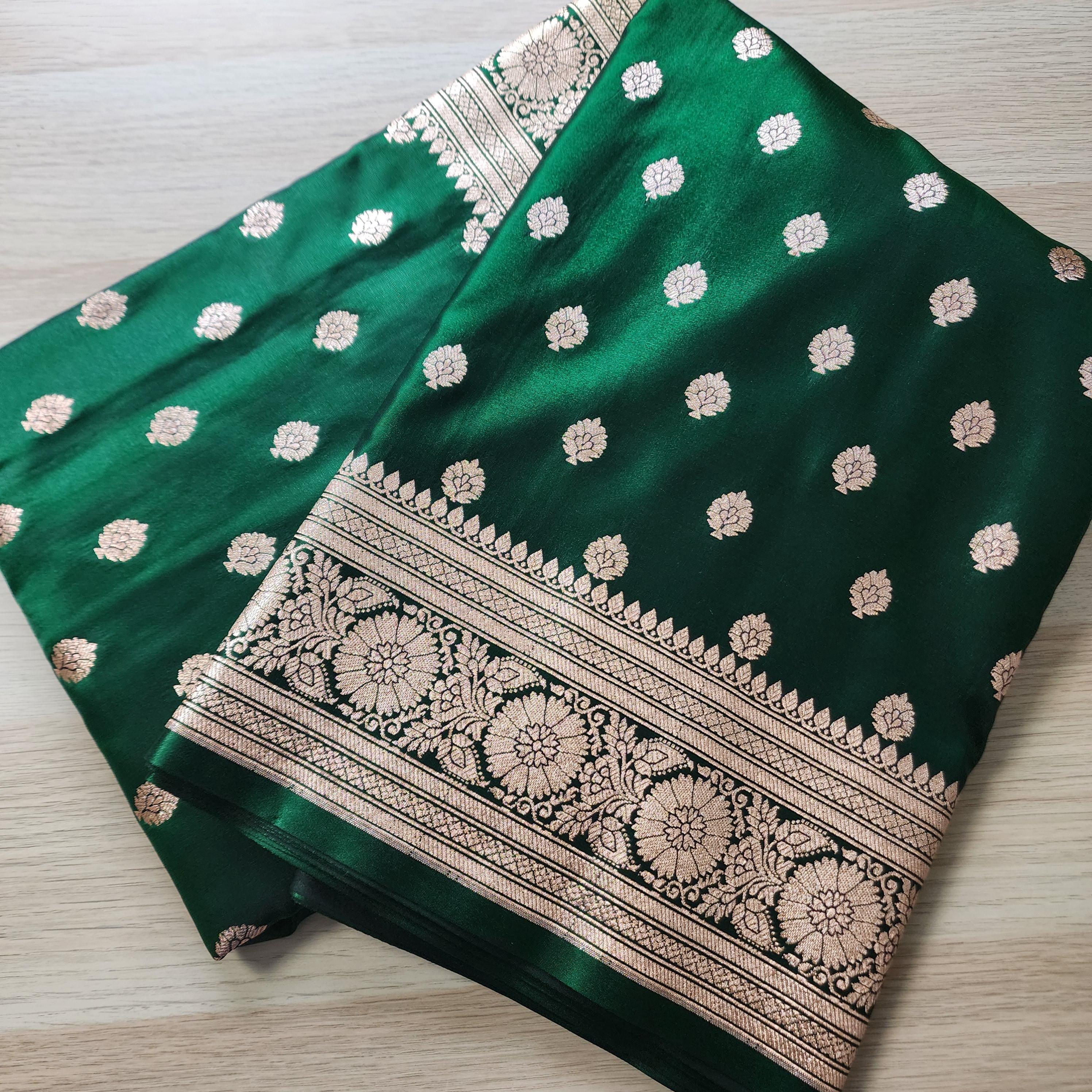 Traditional Bottle Green Silk Saree with Banarasi handweaving