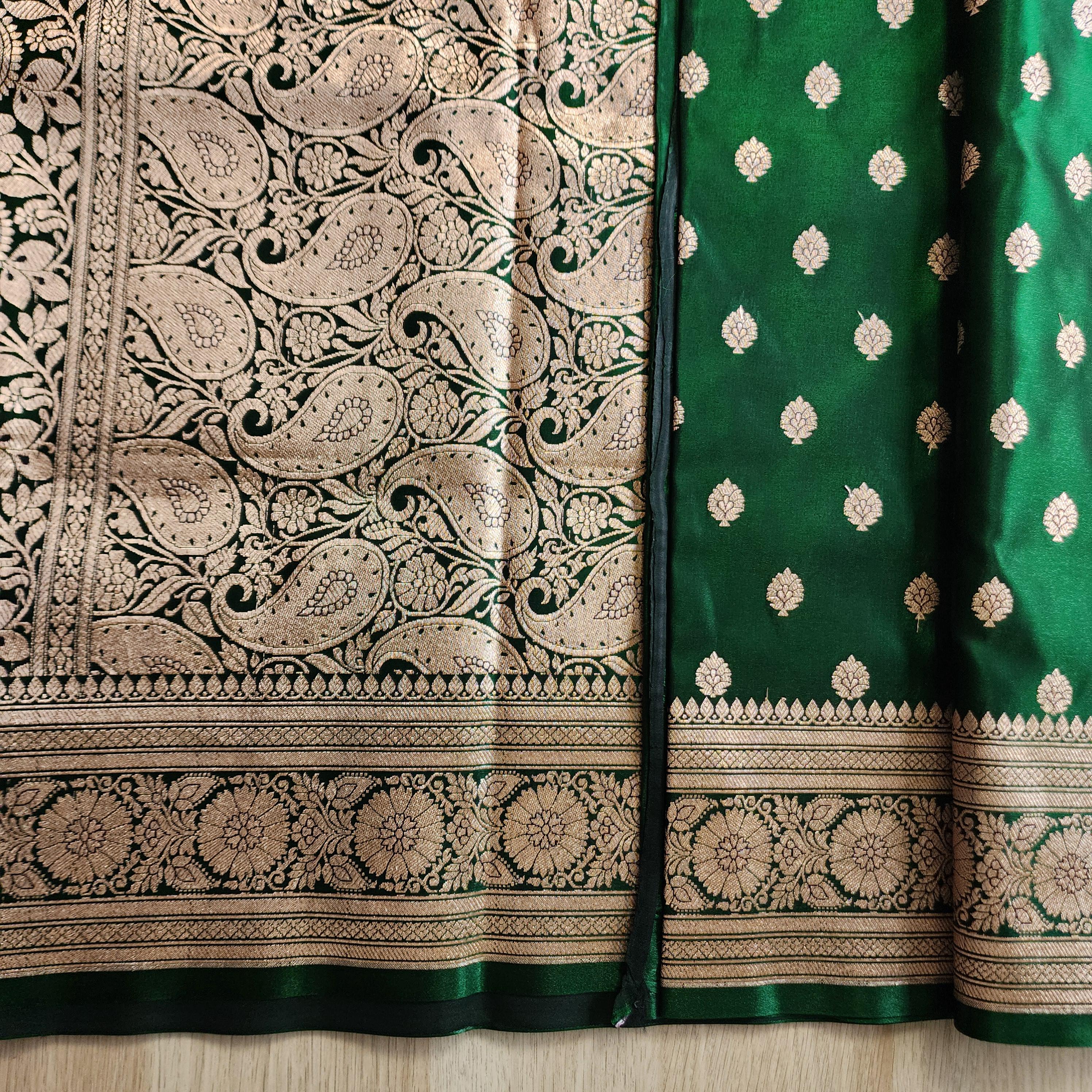 Traditional Bottle Green Silk Saree with Banarasi handweaving