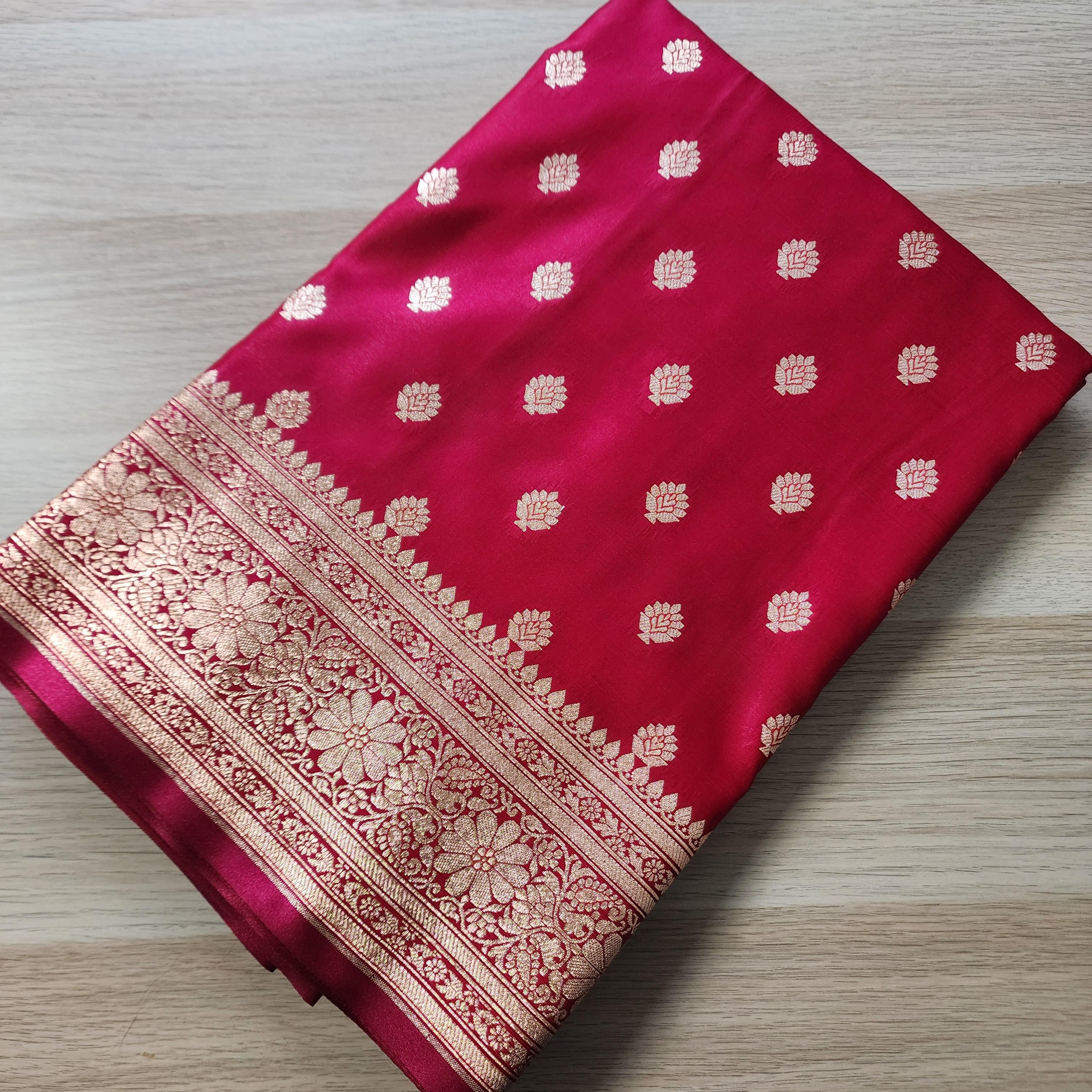 Royal Magenta-Red Banarasi Silk Saree with Golden Zari Weave