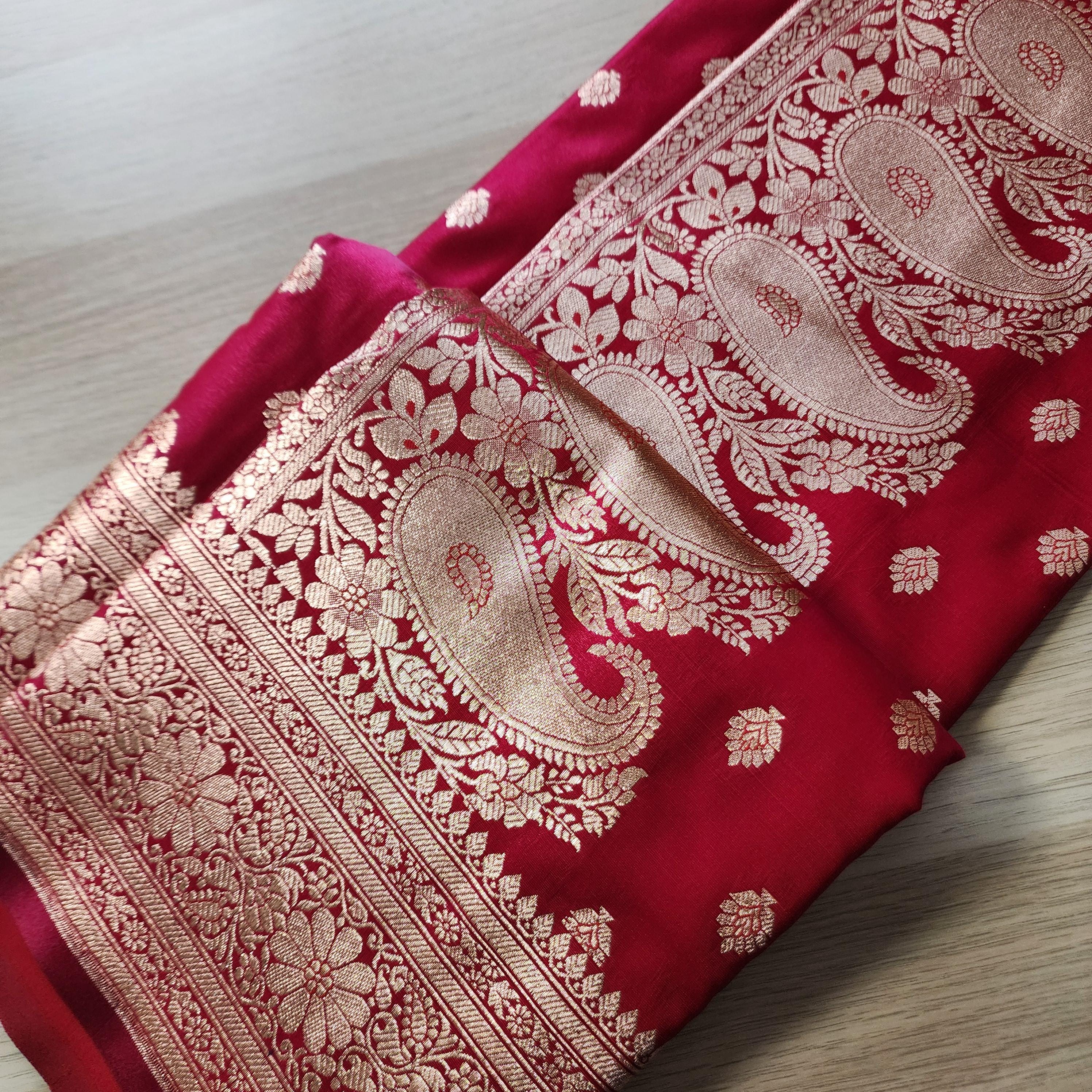 Traditional Magenta Red Silk Saree with Banarasi handweaving