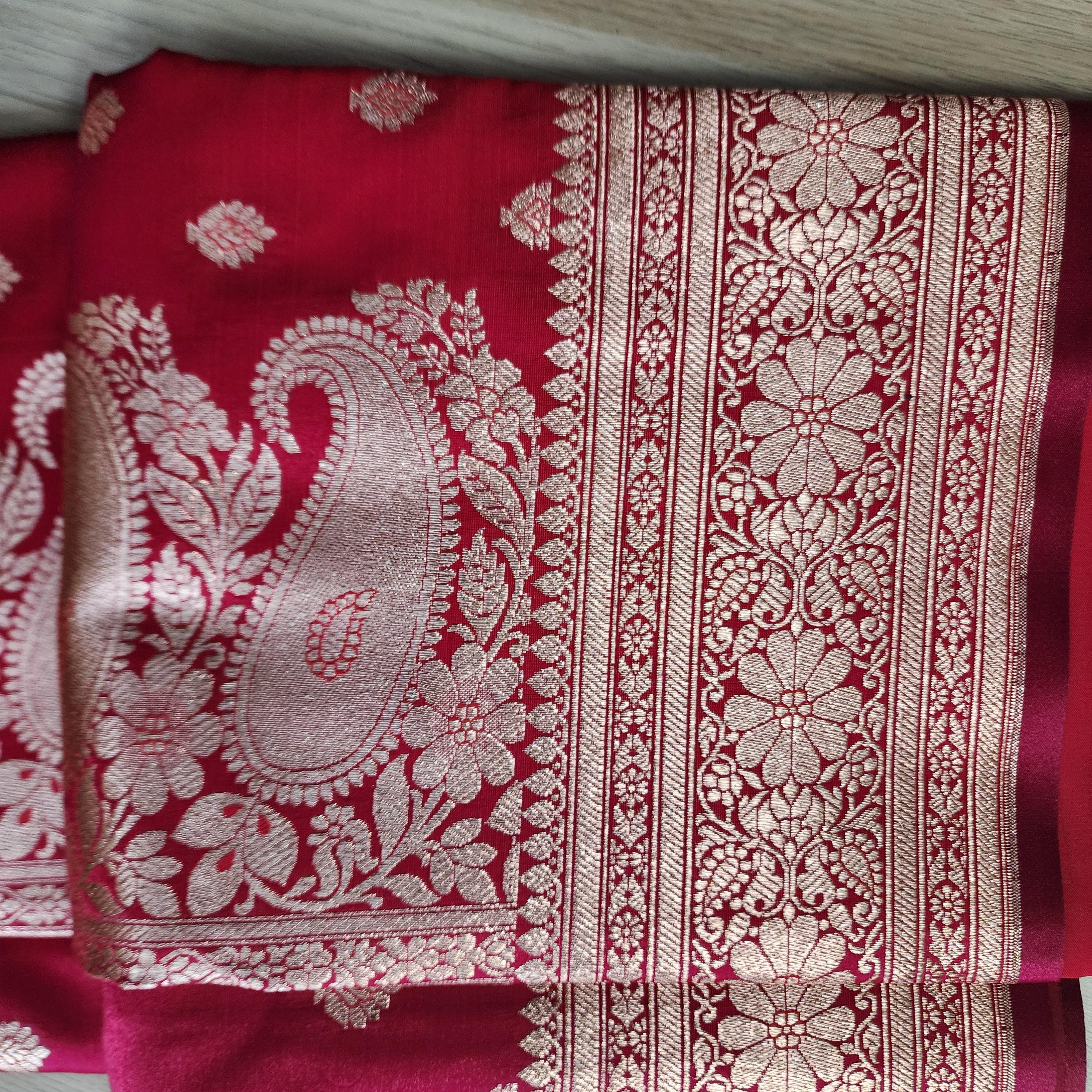 Traditional Magenta Red Silk Saree with Banarasi handweaving