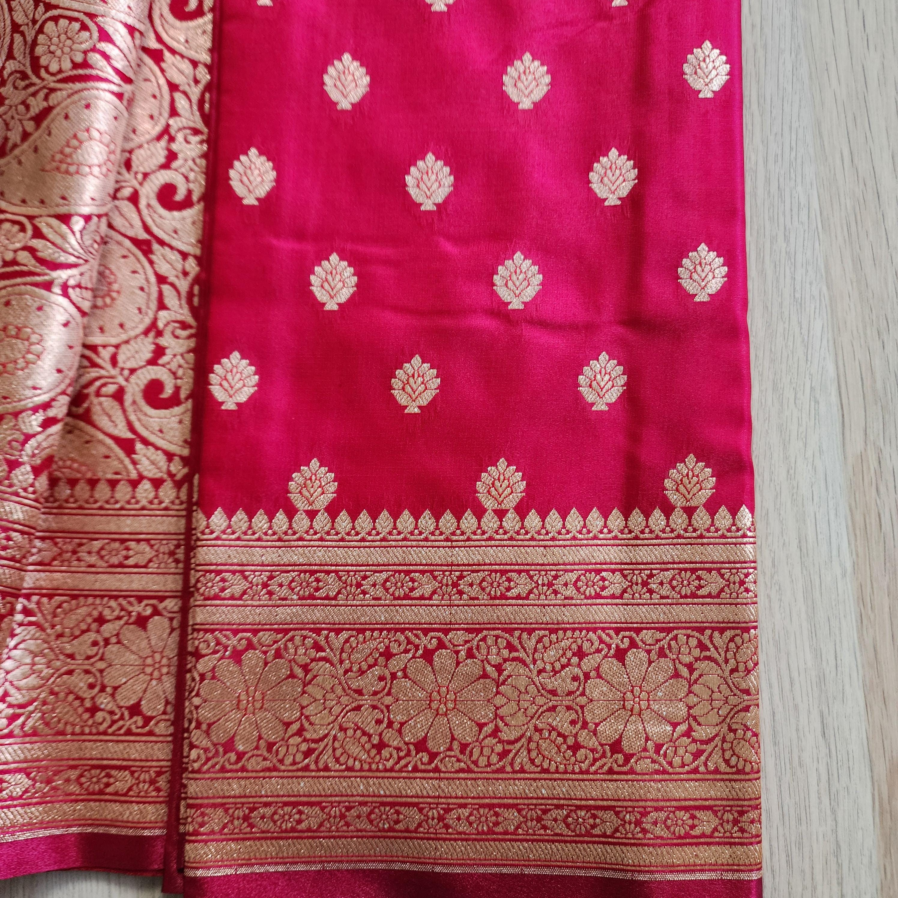 Traditional Magenta Red Silk Saree with Banarasi handweaving
