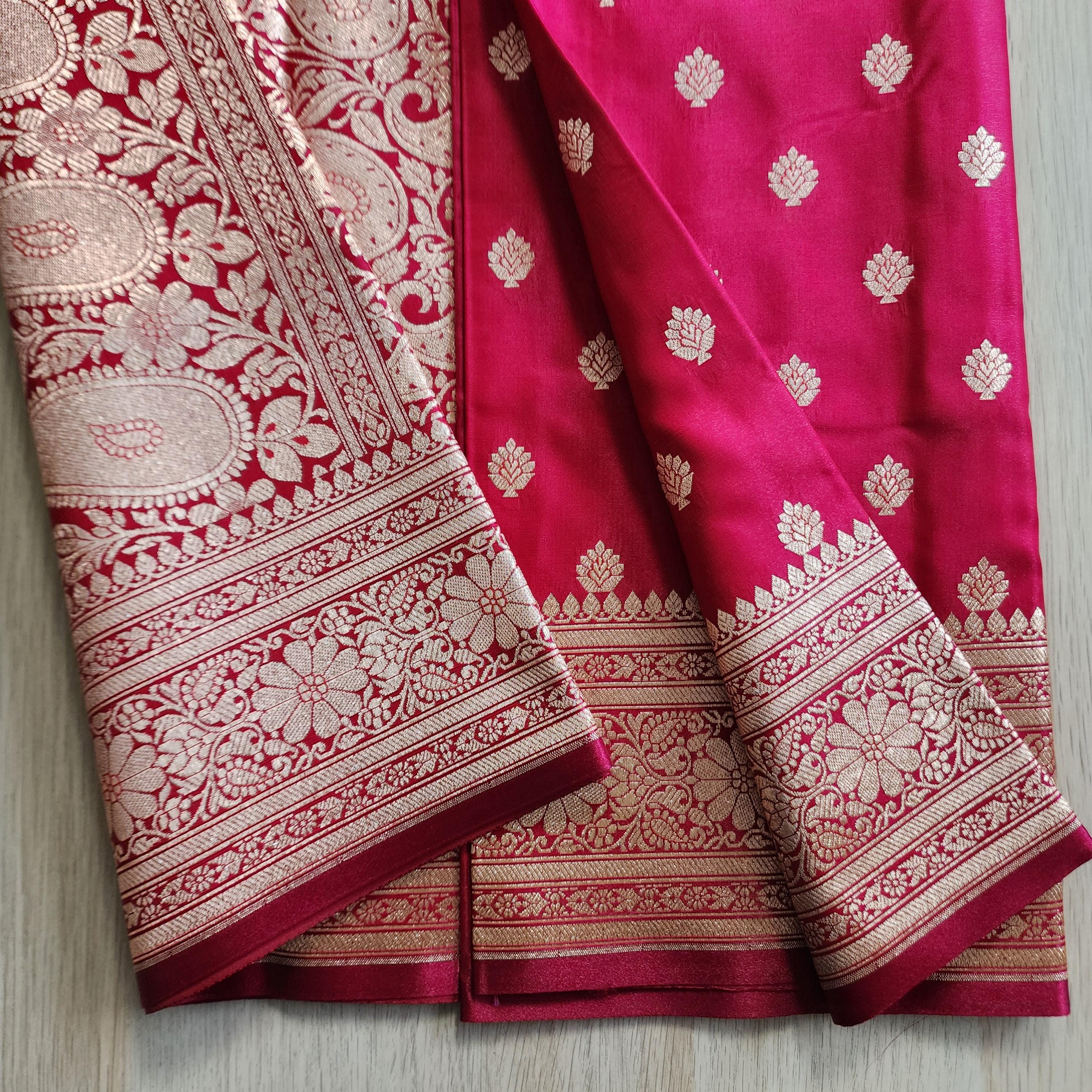 Traditional Magenta Red Silk Saree with Banarasi handweaving