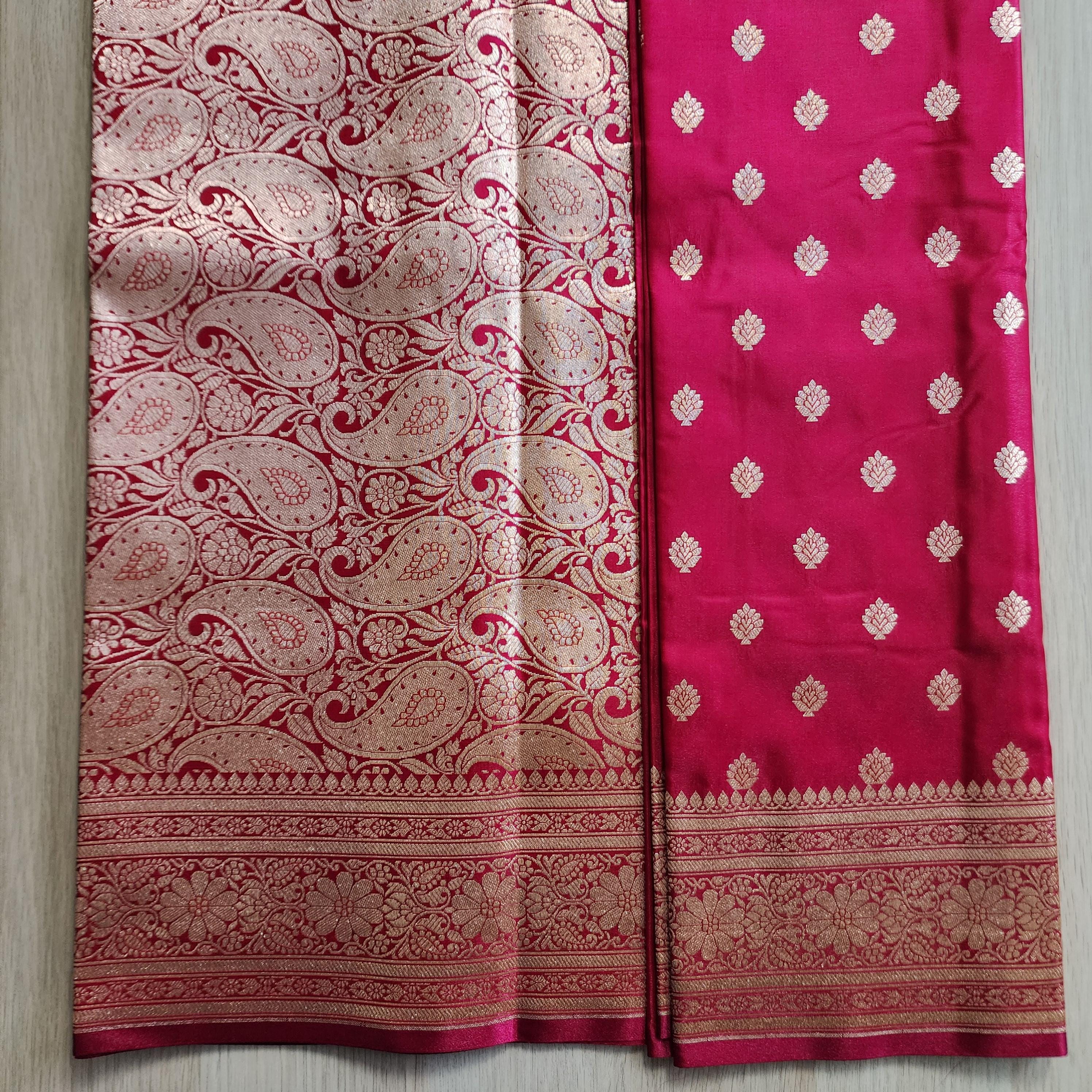 Traditional Magenta Red Silk Saree with Banarasi handweaving