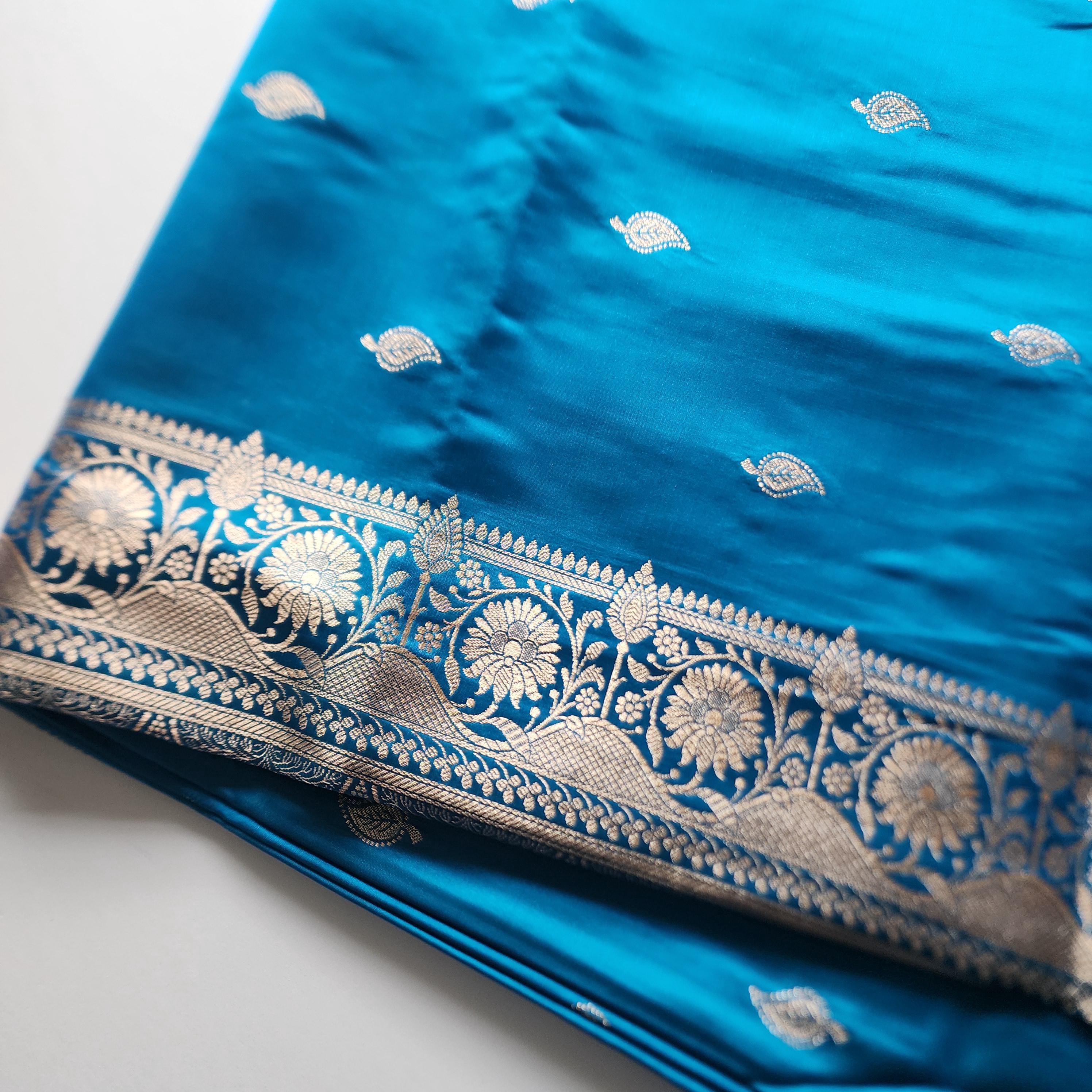 Traditional Vibrant Blue Silk Saree with Banarasi handweaving