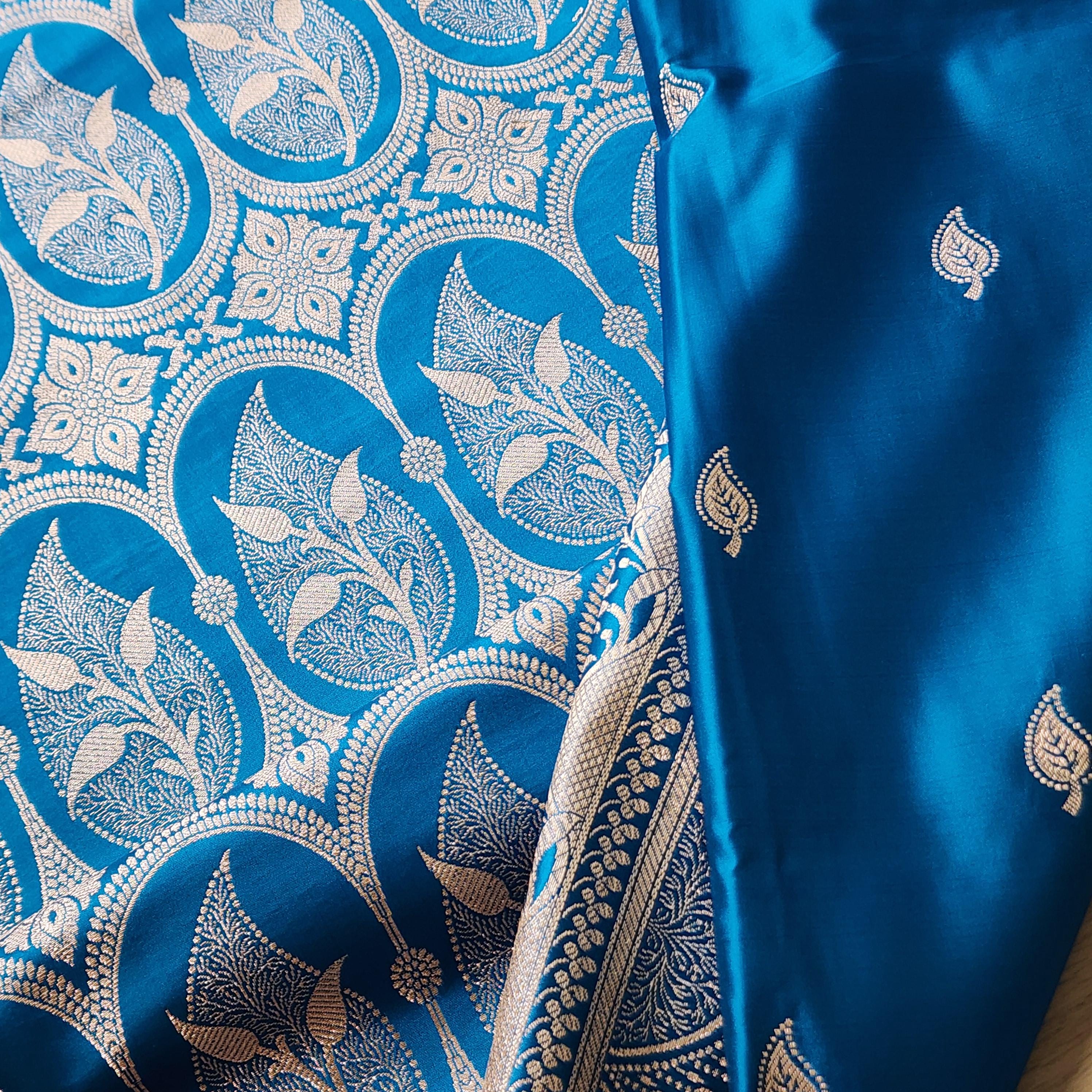 Traditional Vibrant Blue Silk Saree with Banarasi handweaving