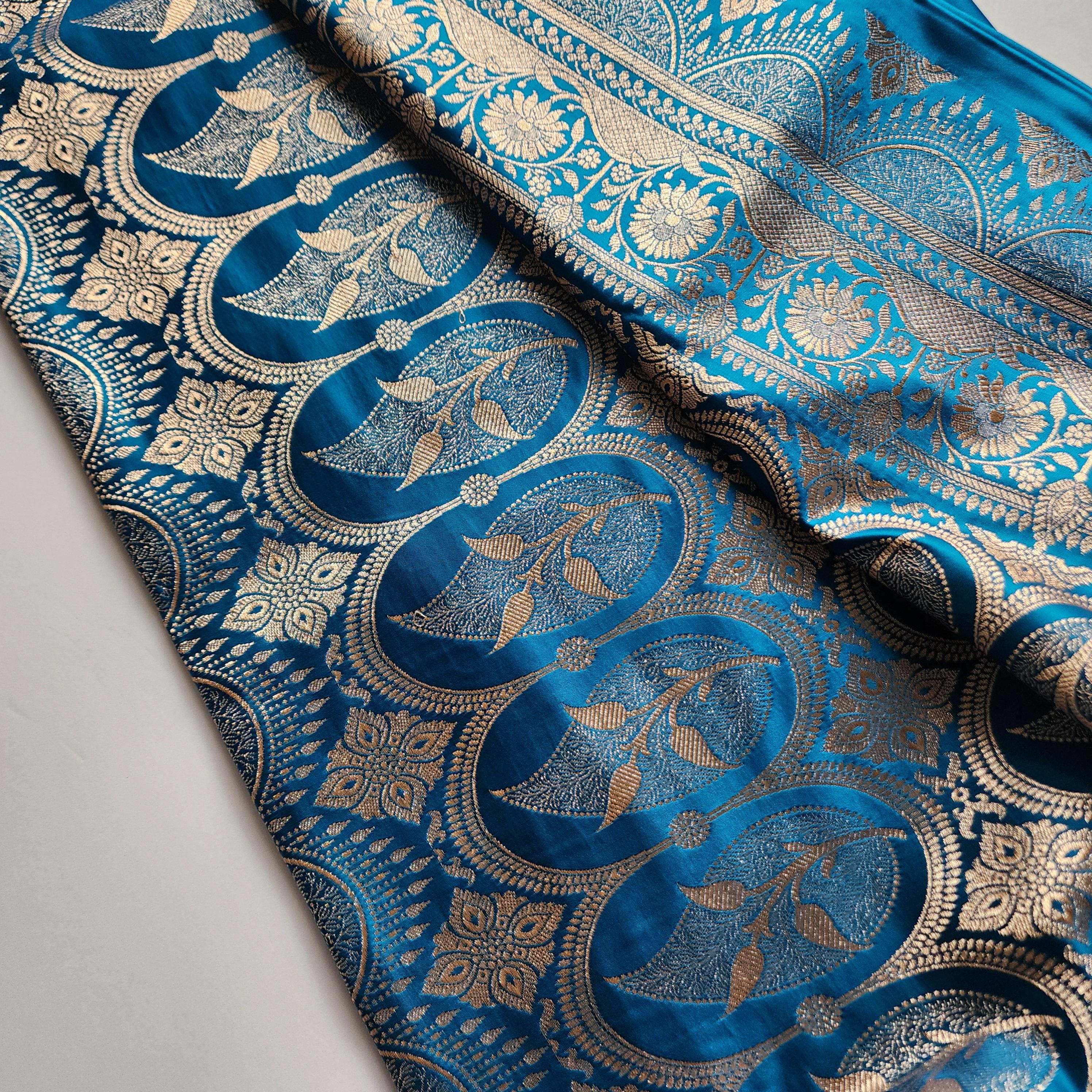 Traditional Vibrant Blue Silk Saree with Banarasi handweaving