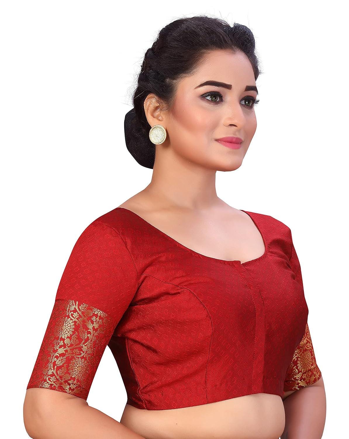 Golden Kanjivaram Border Saree Blouse with Elbow Length Sleeves
