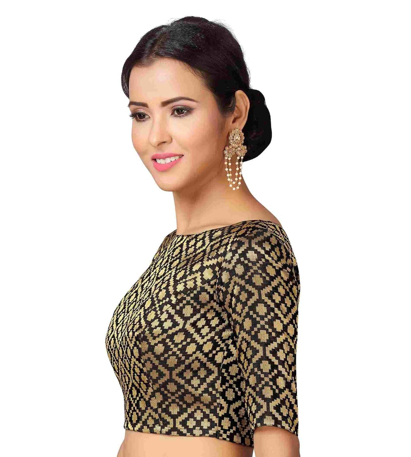 Brocade Saree Blouse with Elbow Length Sleeves