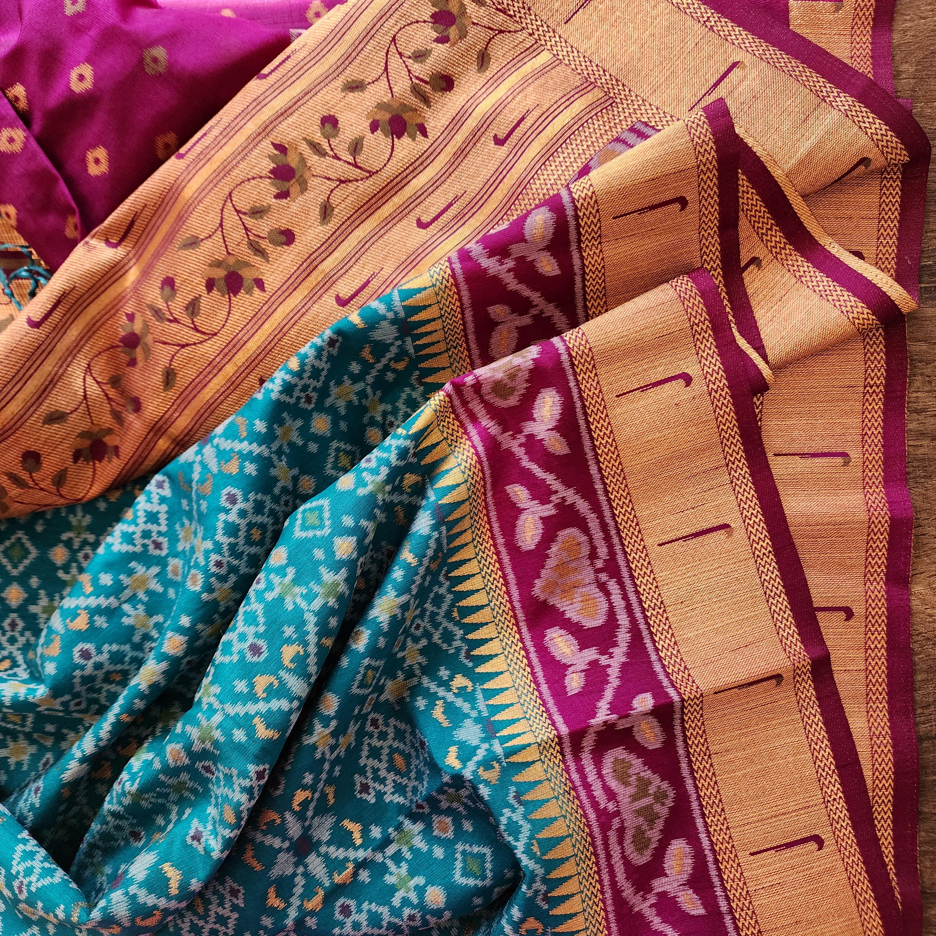 Elegant Banarasi Silk Saree in traditional Ikat weave pattern