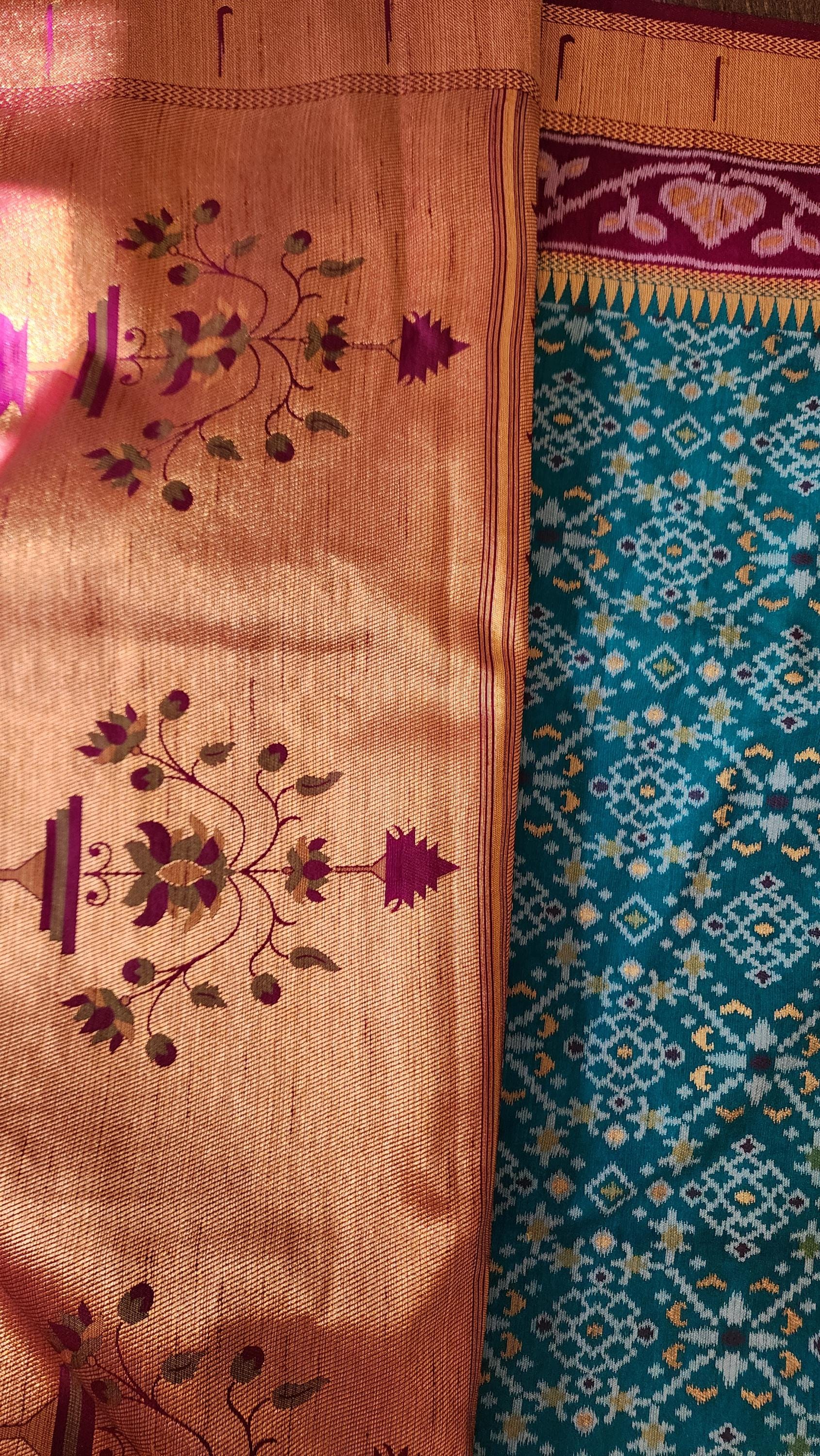Elegant Banarasi Silk Saree in traditional Ikat weave pattern