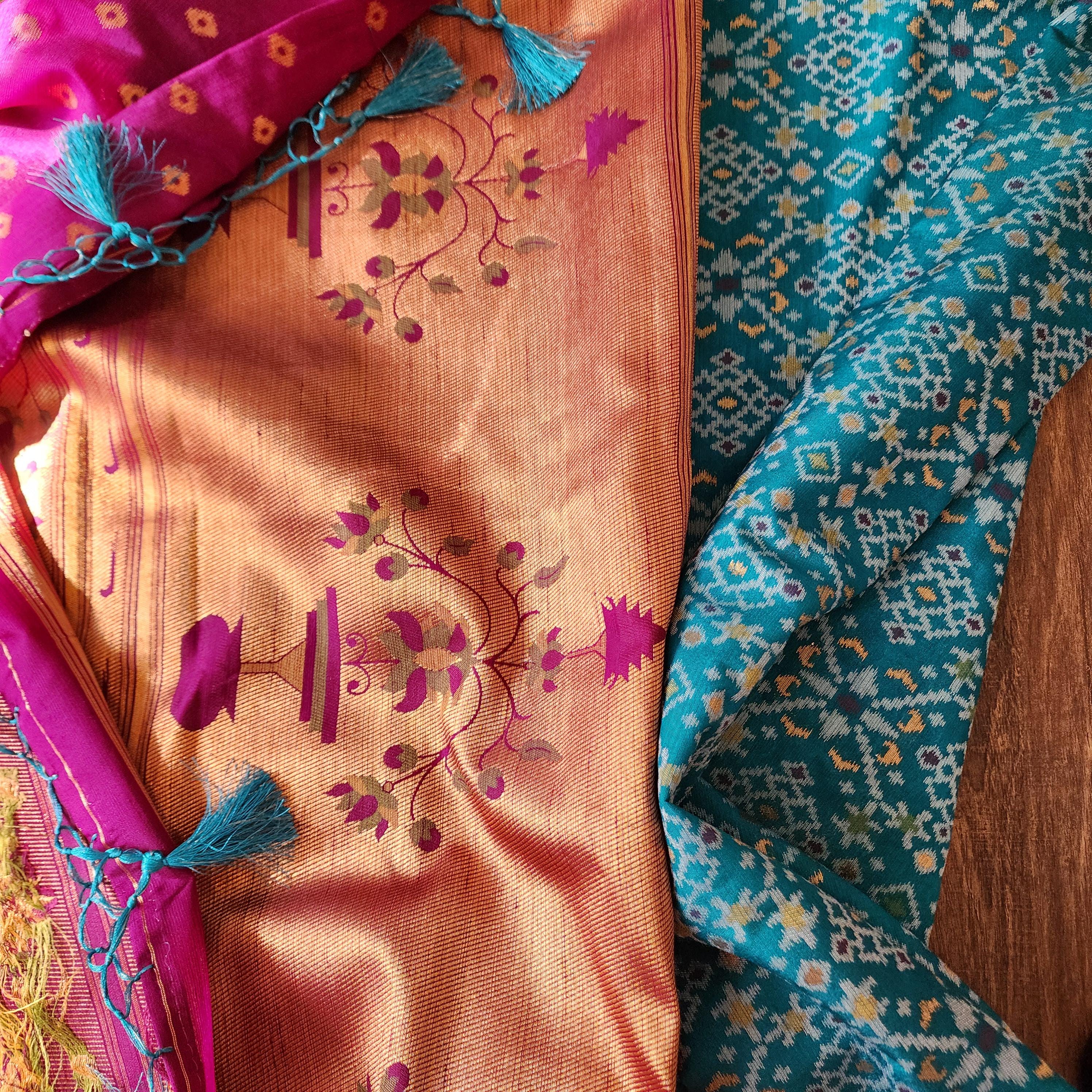 Elegant Banarasi Silk Saree in traditional Ikat weave pattern