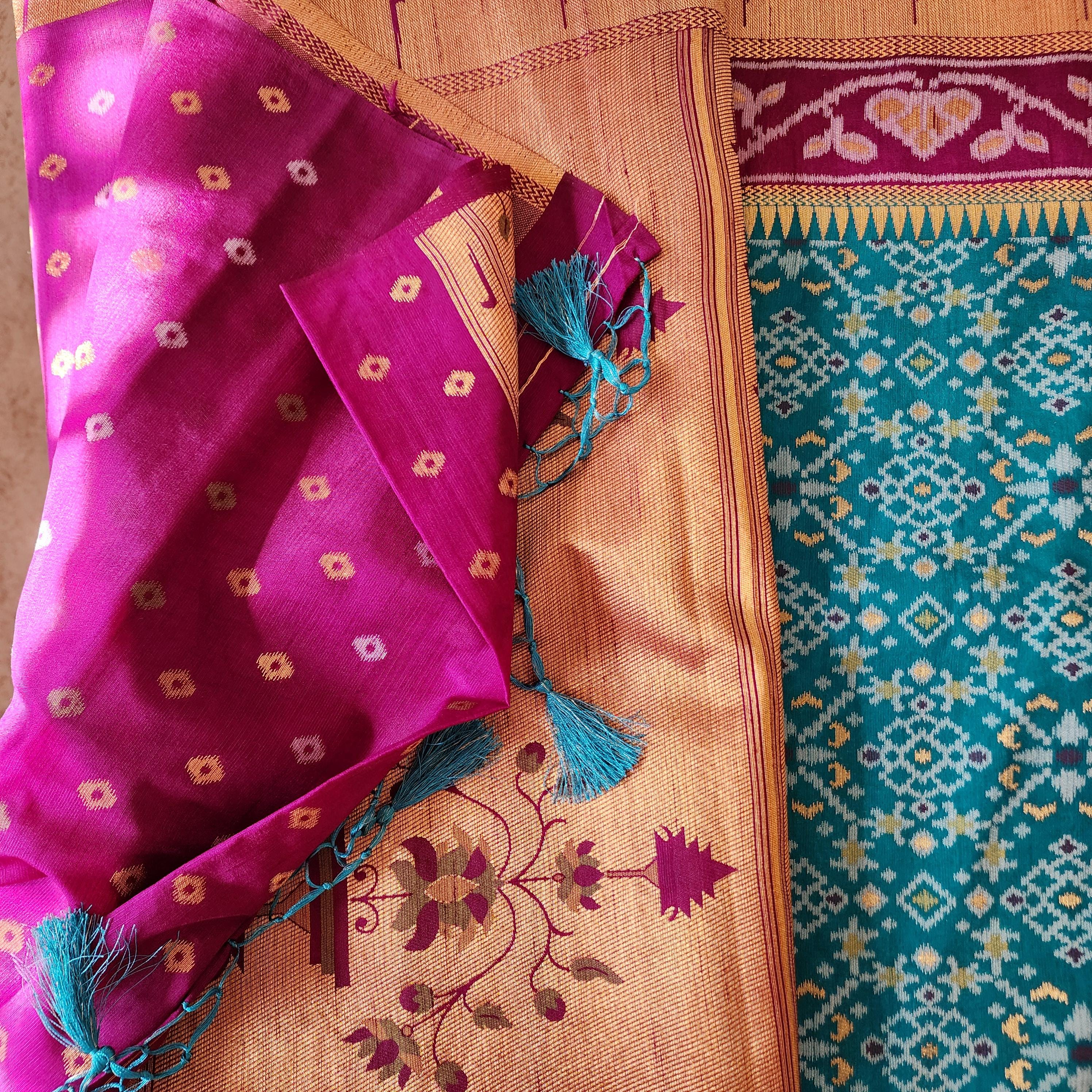 Elegant Banarasi Silk Saree in traditional Ikat weave pattern