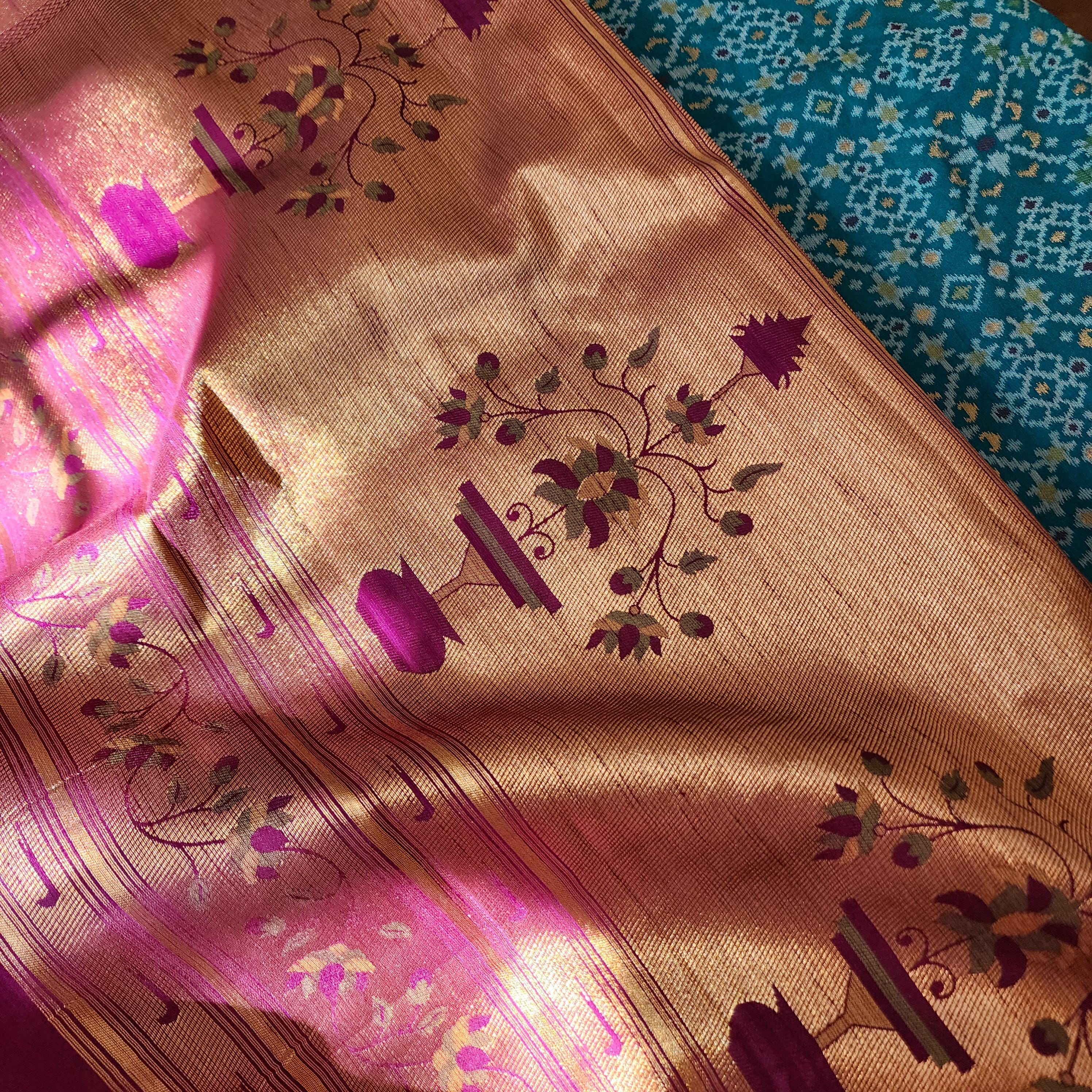 Elegant Banarasi Silk Saree in traditional Ikat weave pattern