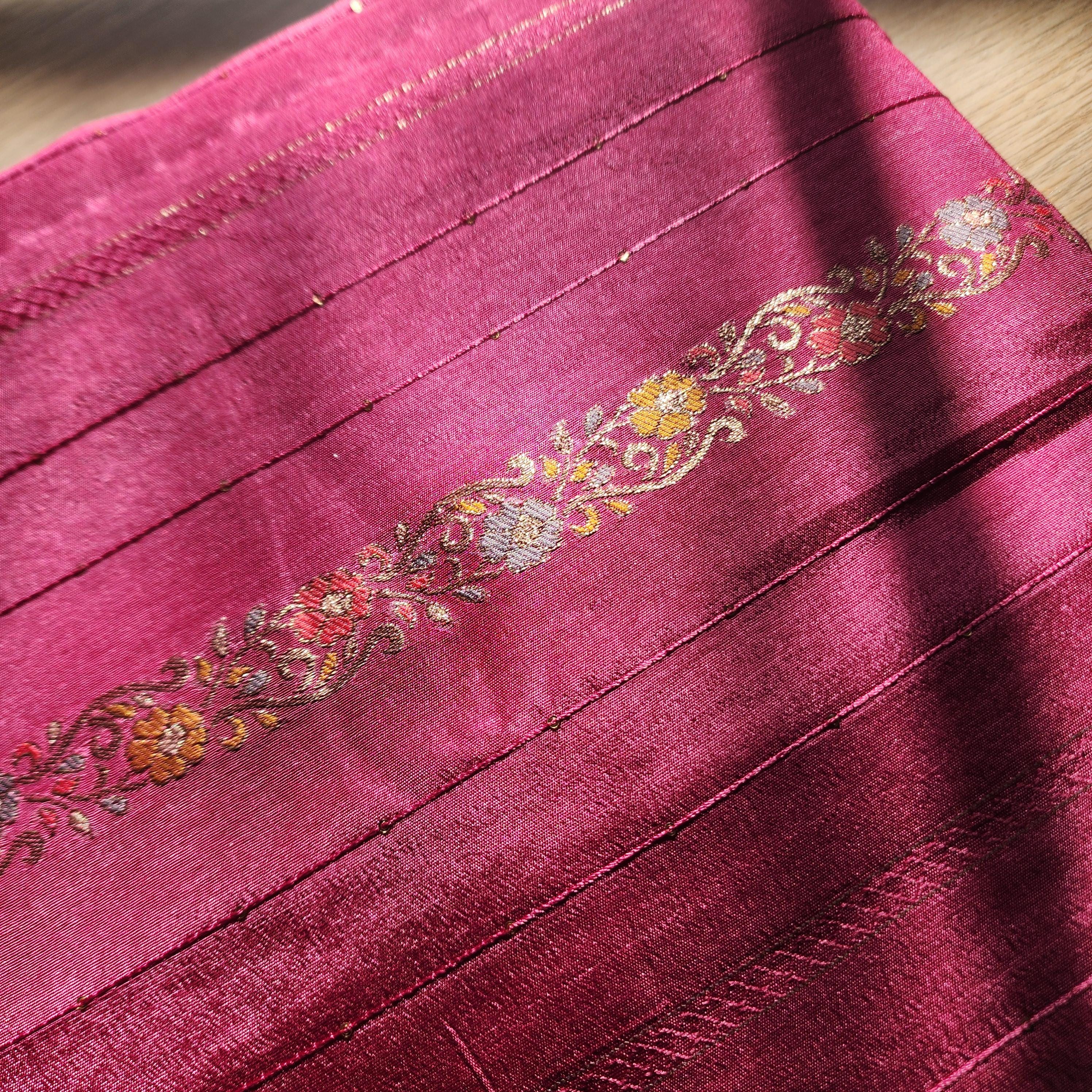 Pink Banarasi Dola Silk Saree with Maroon Border & Floral meenakari stripes