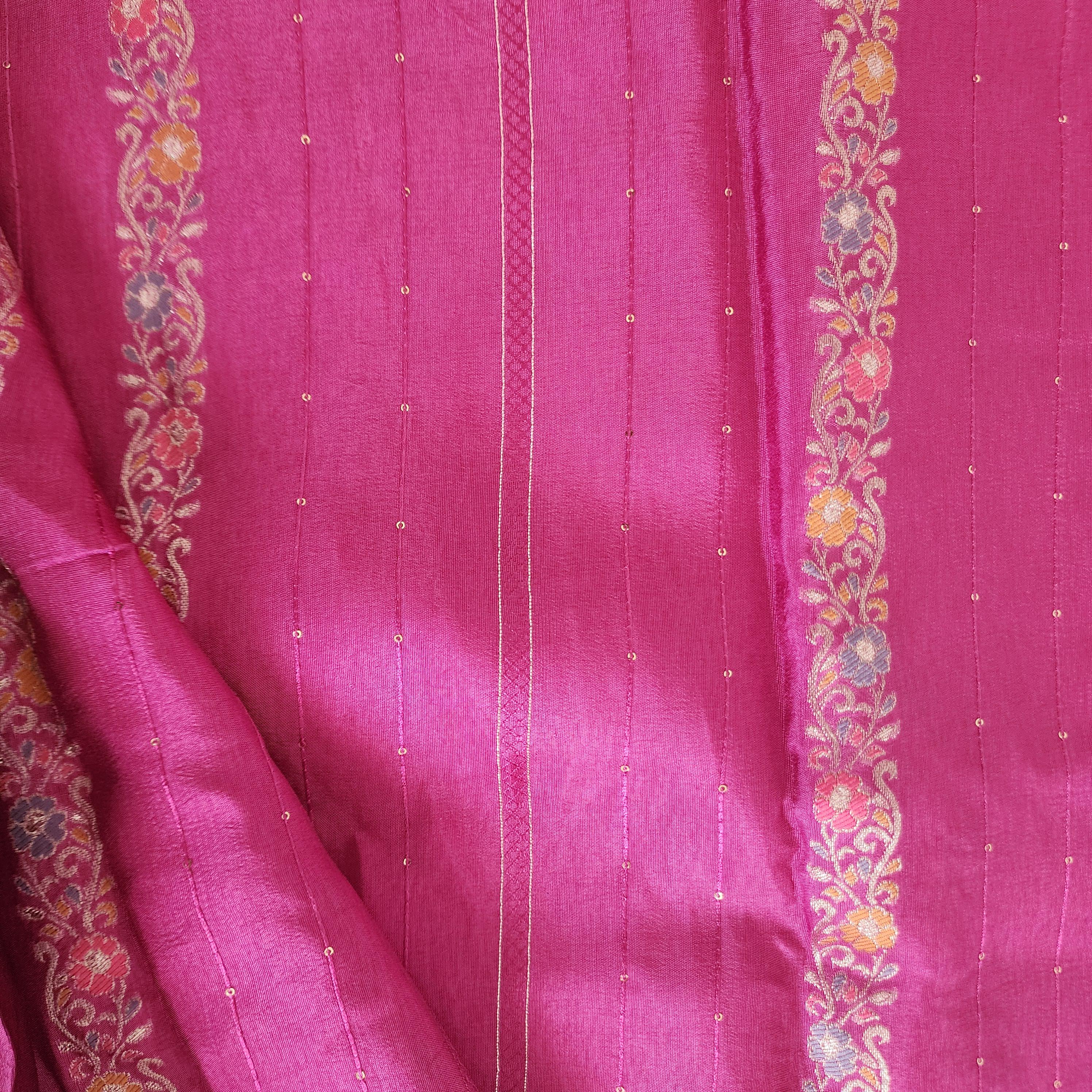 Pink Banarasi Dola Silk Saree with Maroon Border & Floral meenakari stripes