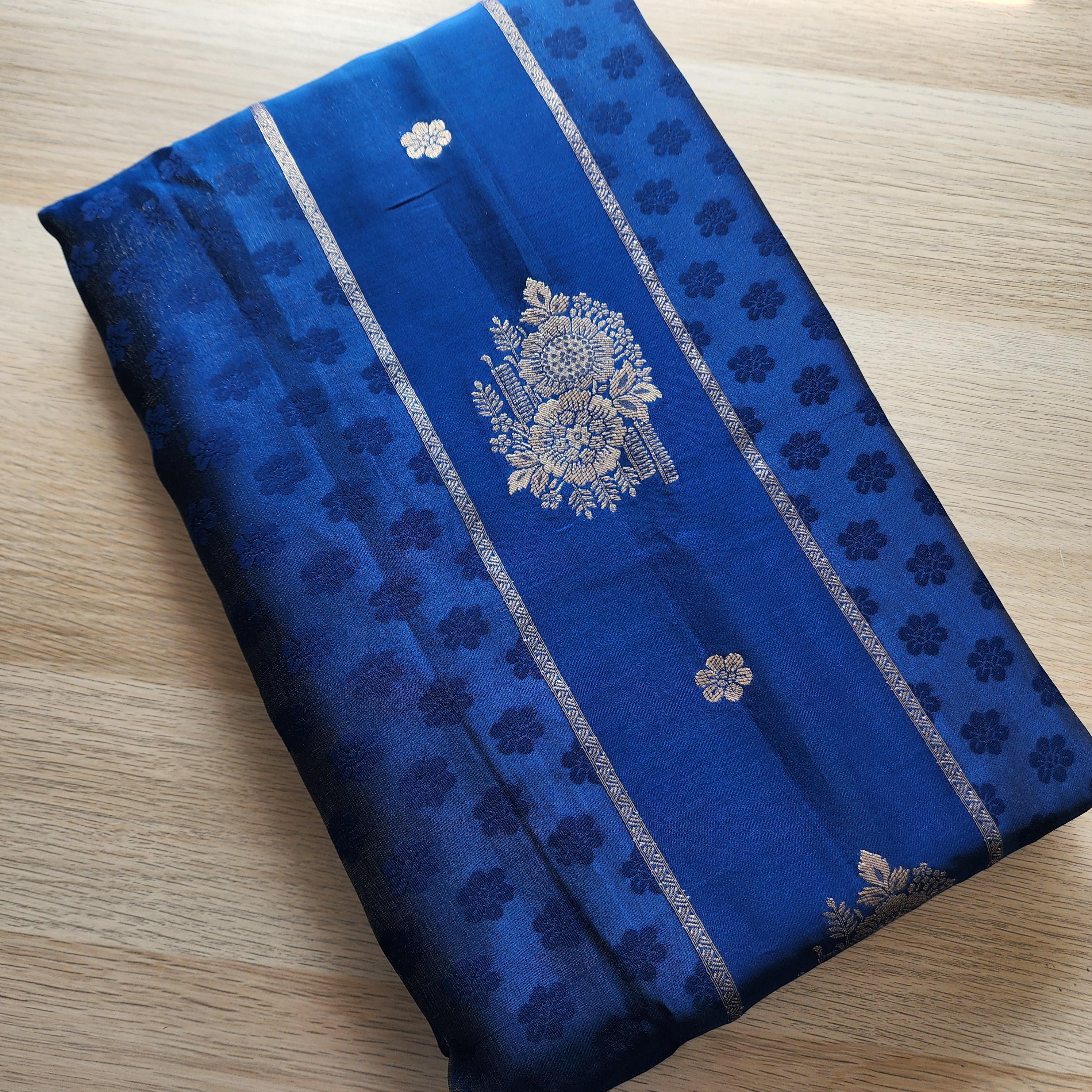 Royal Blue Muhsroo Tissue Patta Banarasi Silk Saree with Floral Zari Motifs