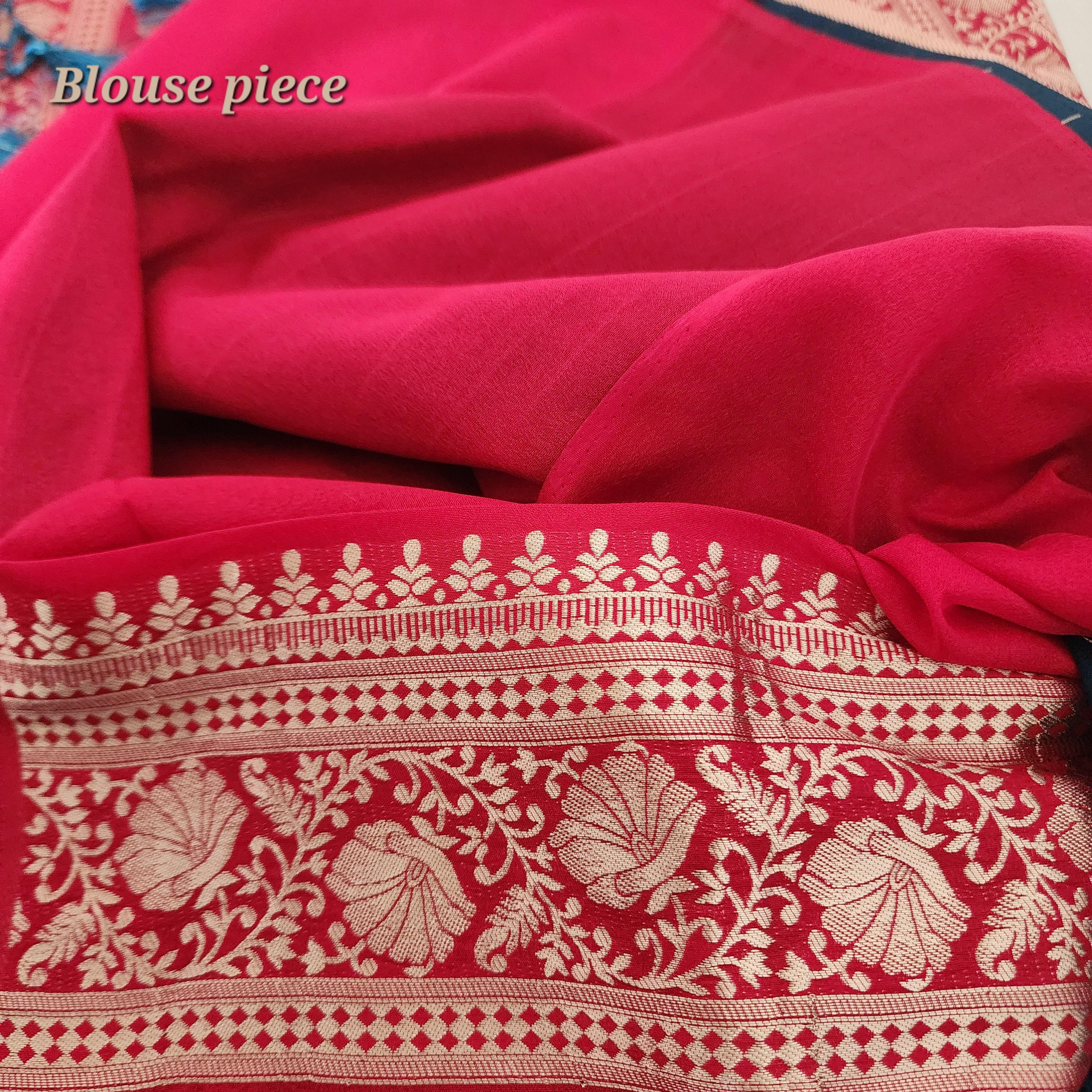 Elegant Peacock Blue Banarasi Mashru Silk Saree with traditional Red border & Pallu