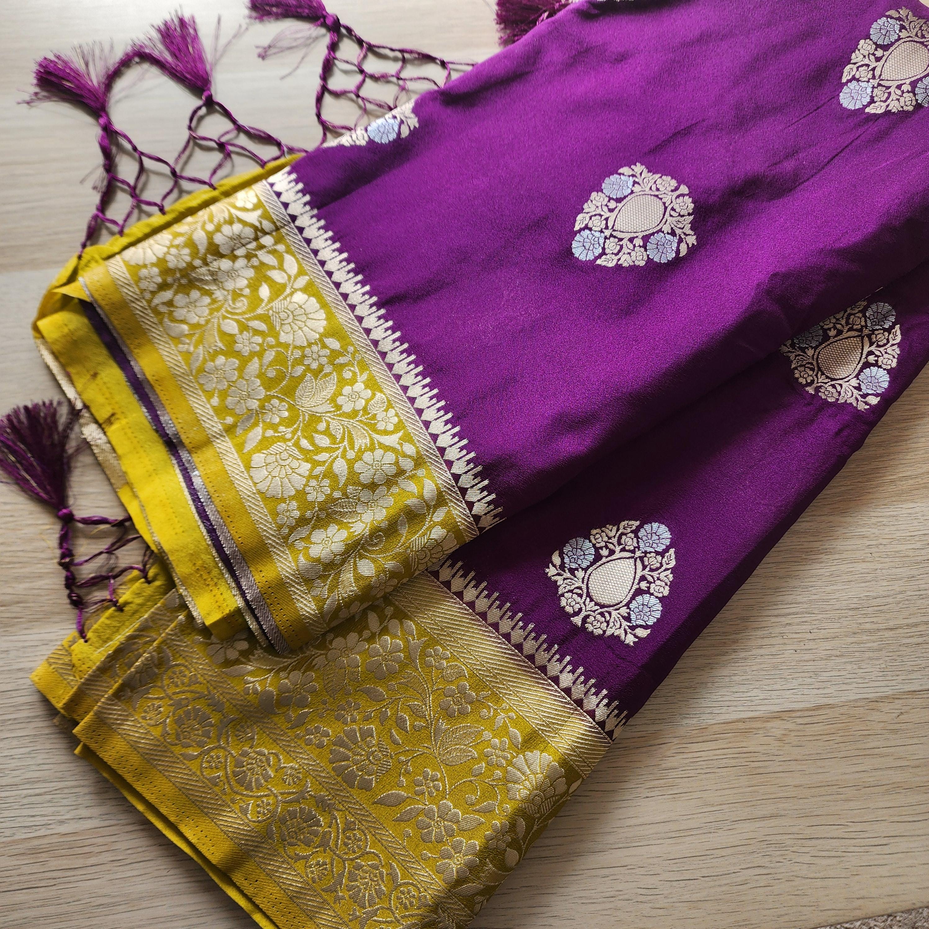 Banarasi Mashru Silk Saree with Silver Zari Handweaving