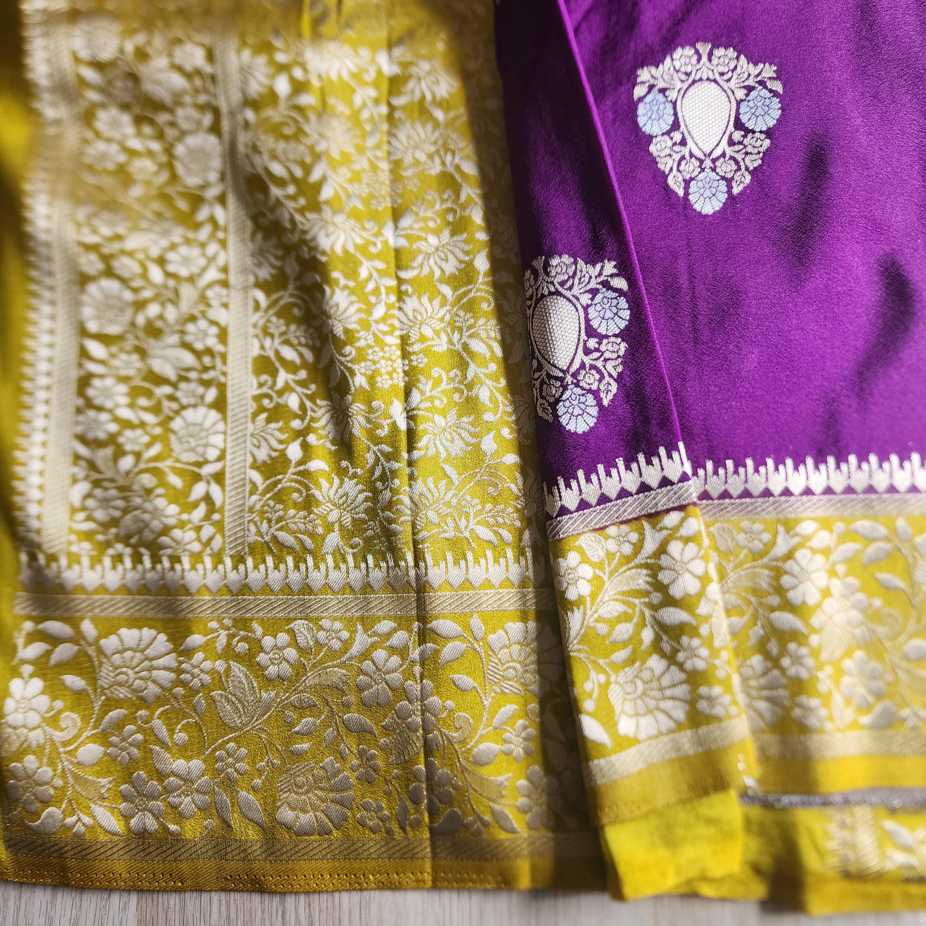 Banarasi Mashru Silk Saree with Silver Zari Handweaving