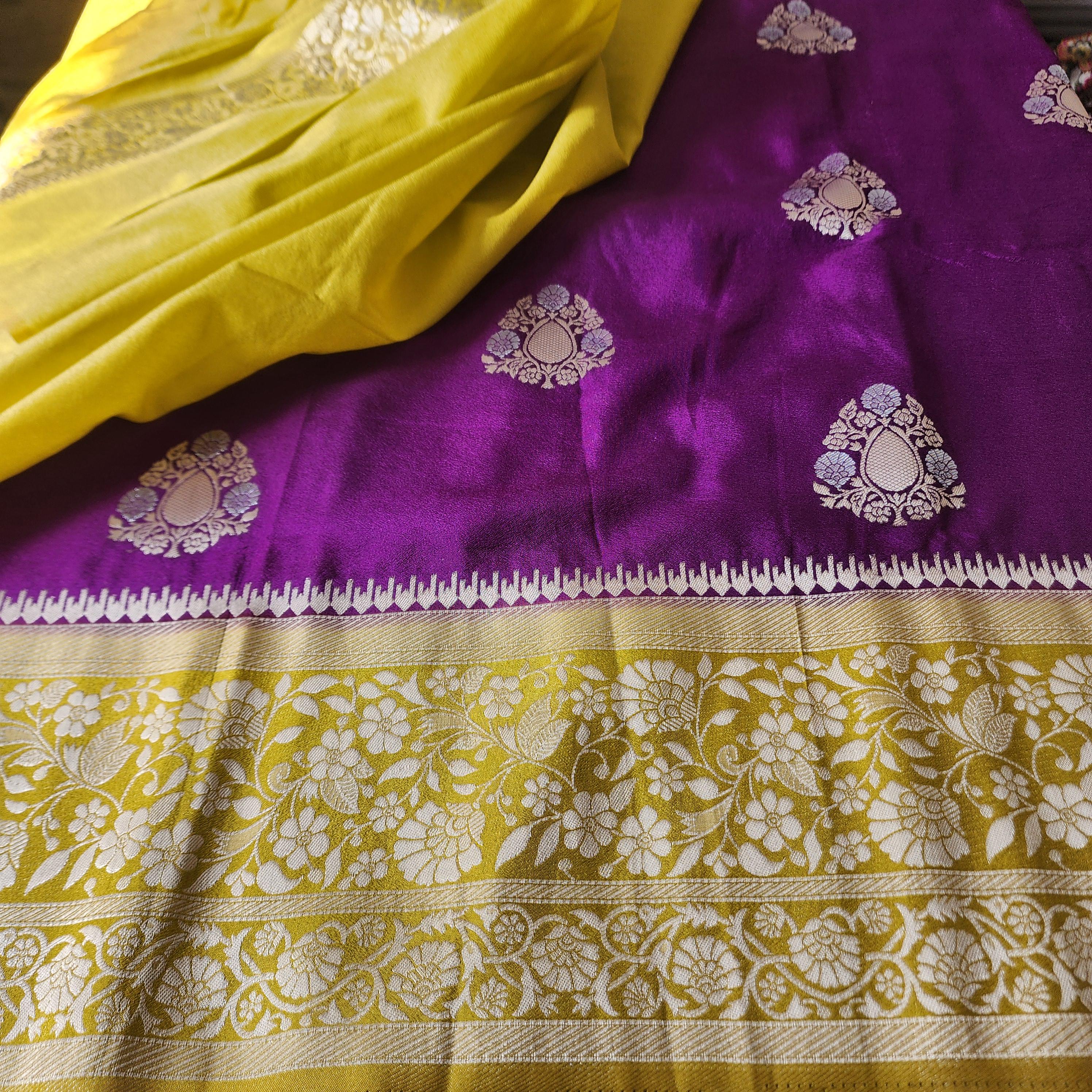 Banarasi Mashru Silk Saree with Silver Zari Handweaving