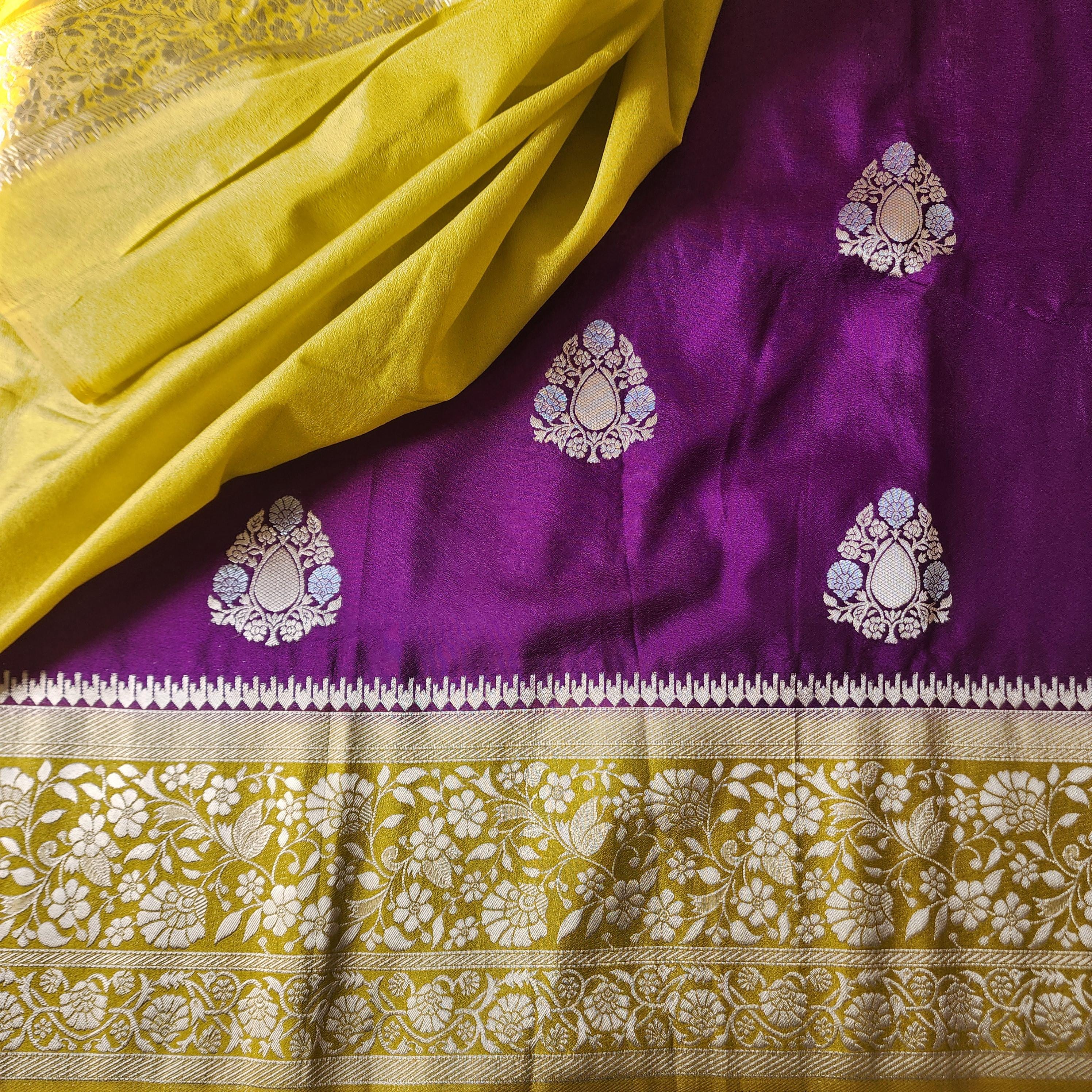 Banarasi Mashru Silk Saree with Silver Zari Handweaving