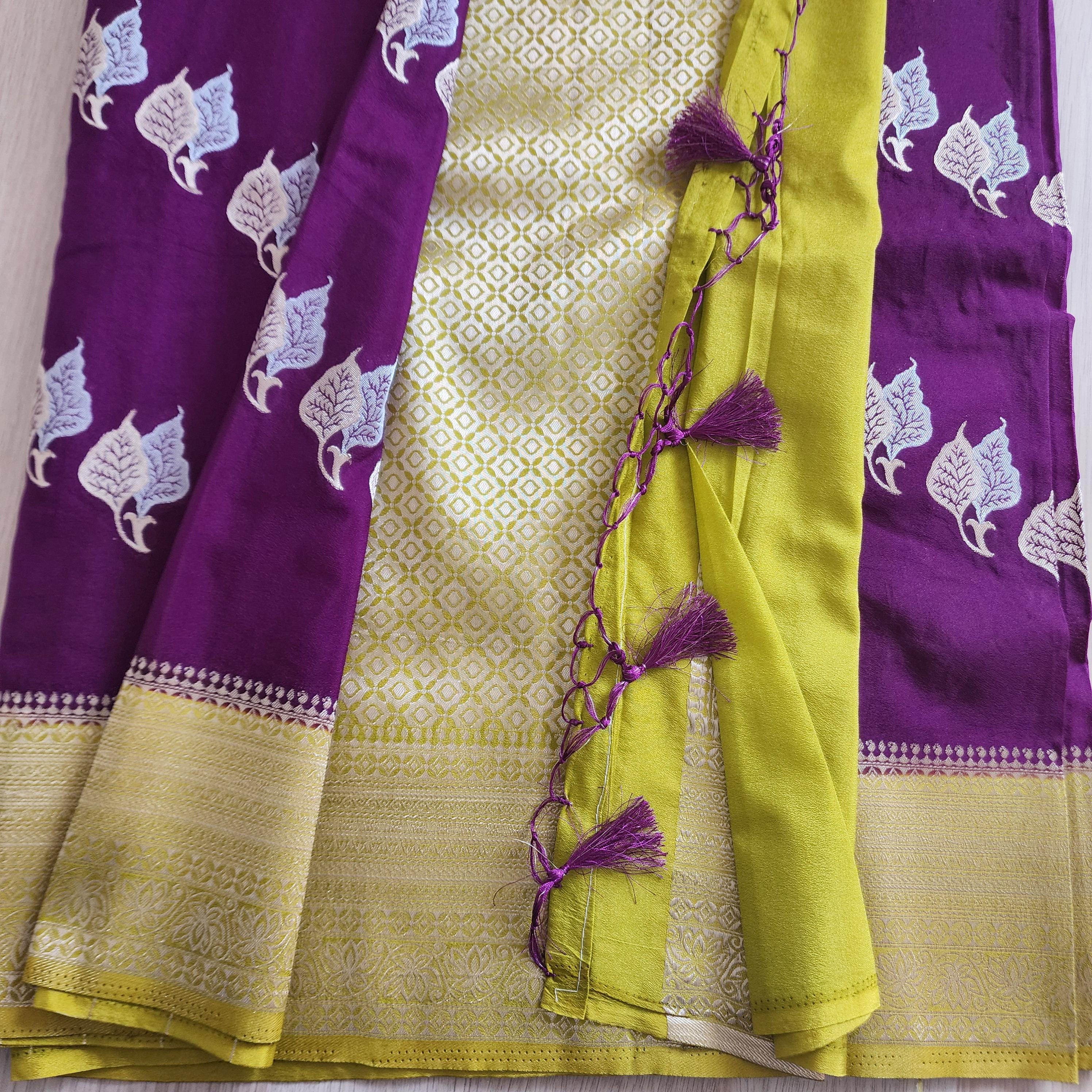 Regal Purple Mashru Silk Banarasi Saree with Leheriya Leaf pattern