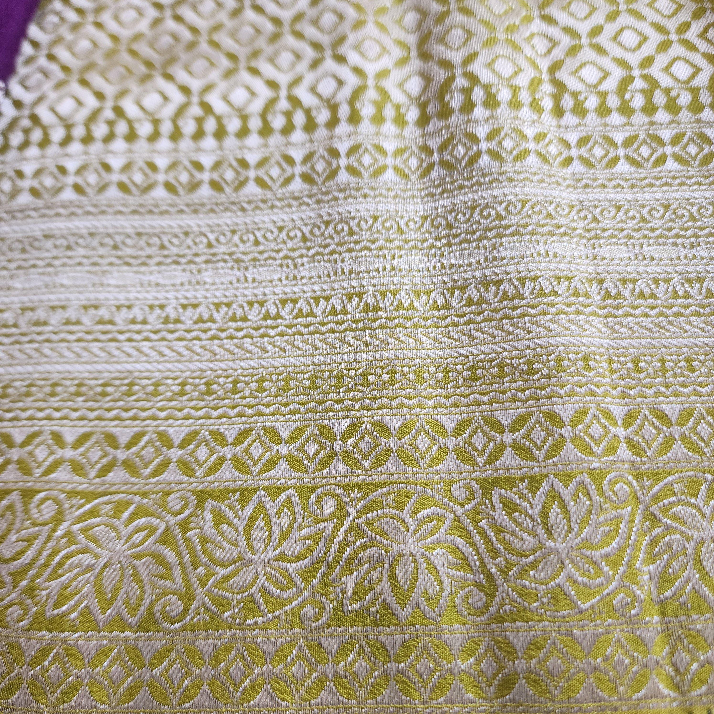 Regal Purple Mashru Silk Banarasi Saree with Leheriya Leaf pattern
