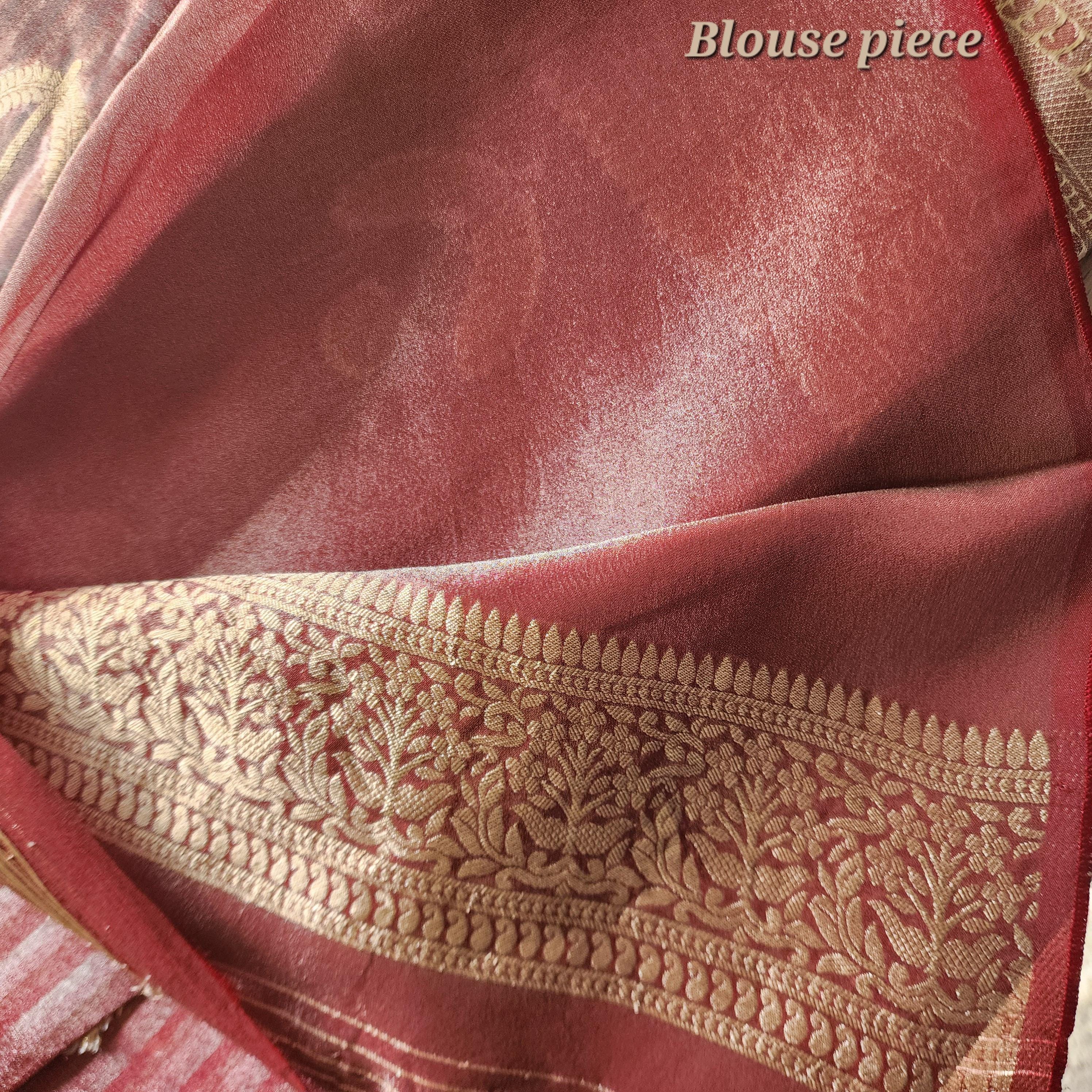 Maroon Handwoven Tissue Silk Saree with Gold Weaving